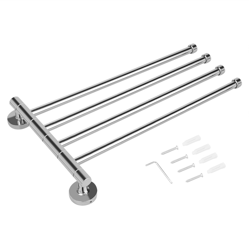 Greensen 4-Pole Stainless Steel Wall Mounted Rotating Towel Rack - 14.17 Inch Bathroom & Kitchen Towel Holder for Hotels, Homes (Space-Saving & Durable Design) - Perfect for Small Bathrooms, Apartments, and Modern Kitchens