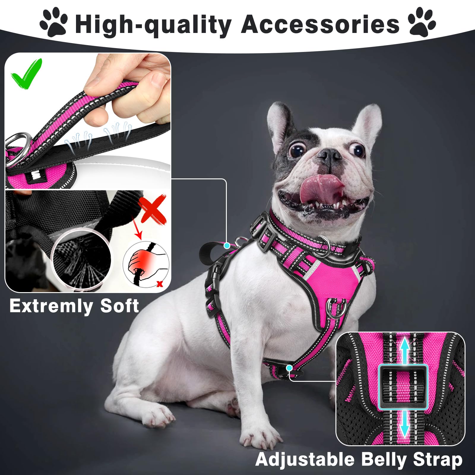 WINSEE Reflective No-Pull Dog Harness with Adjustable Buckles - All-in-One Pet Collar and Leash Set for Puppies, Small, Medium, Large & X-Large Dogs (Rosy) - Perfect for Walking, Training & Outdoor Adventures