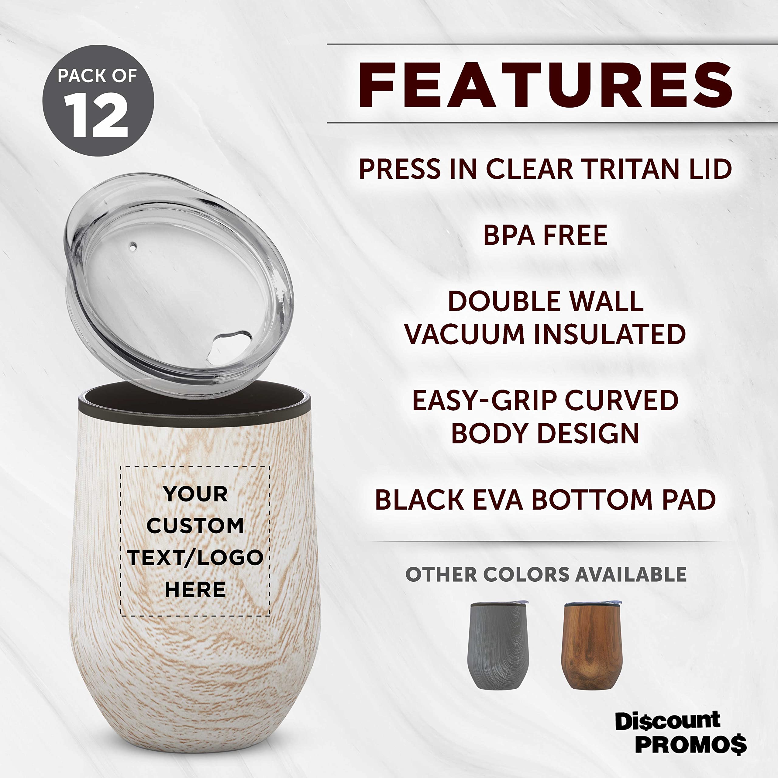Personalized Palmera Stemless Wine Glasses 12oz Set of 12 - Custom Engraved Bulk Wine Tumblers with Lids - Perfect for Parties, Weddings, Restaurants & Home Use - Great for Wine, Cocktails, Coffee & Iced Drinks - Ashwood Design
