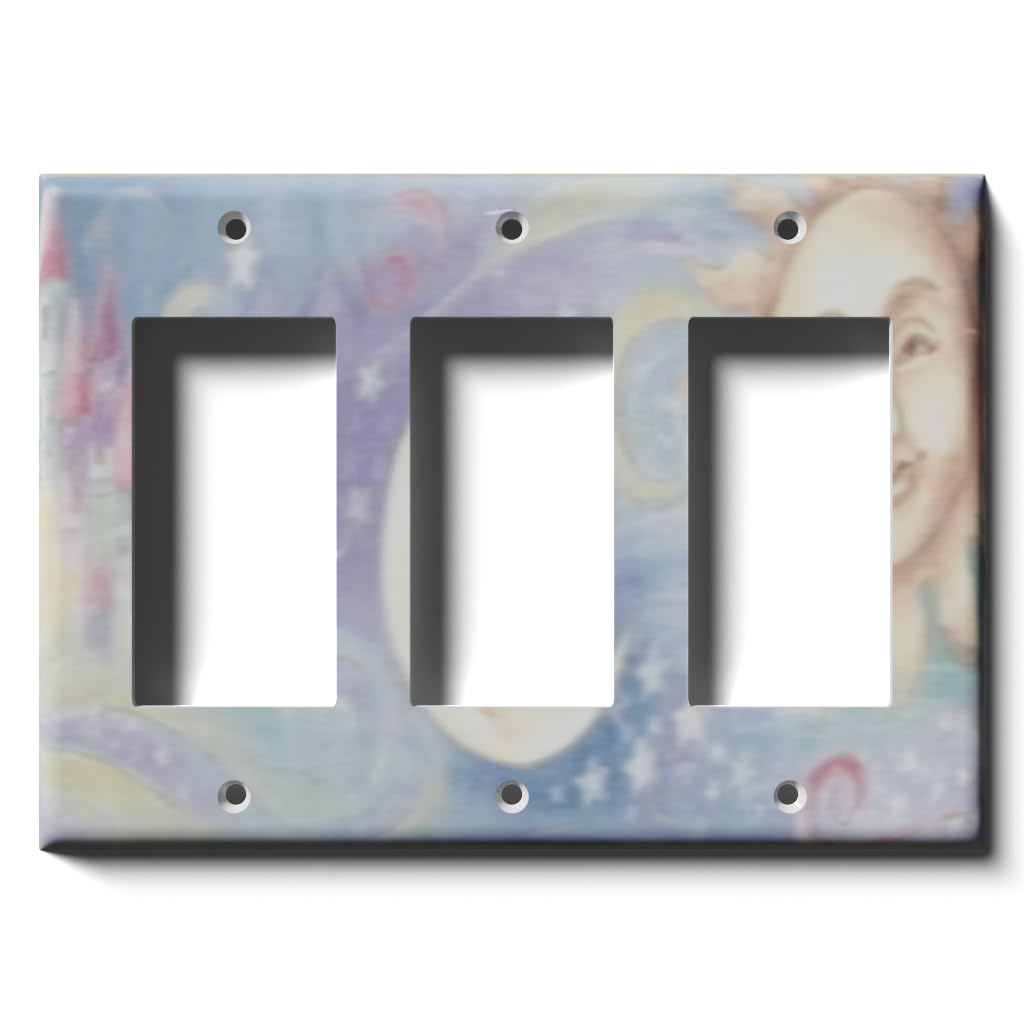 Decorative Light Switch Cover Plate - Sun and Moon Design - Triple Rocker (3 Decora) Switch or Outlet Plate - Perfect for Bedroom, Nursery & Boho Home Decor