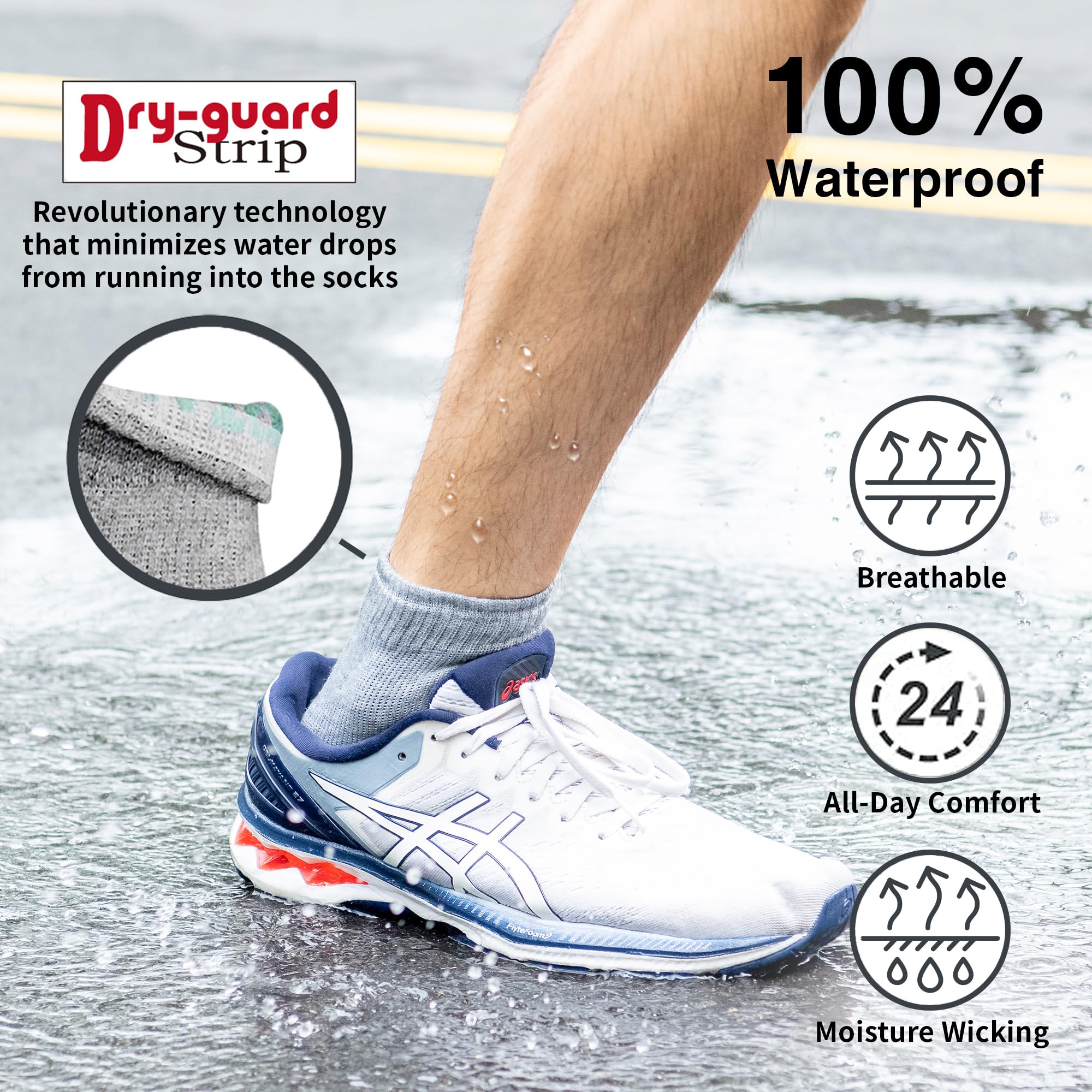 DRYMILE Waterproof Socks for Men & Women - Breathable Cushioned Running Hiking Socks - Active Winter Waterproof Ankle Socks for Outdoor Sports & Cold Weather Activities