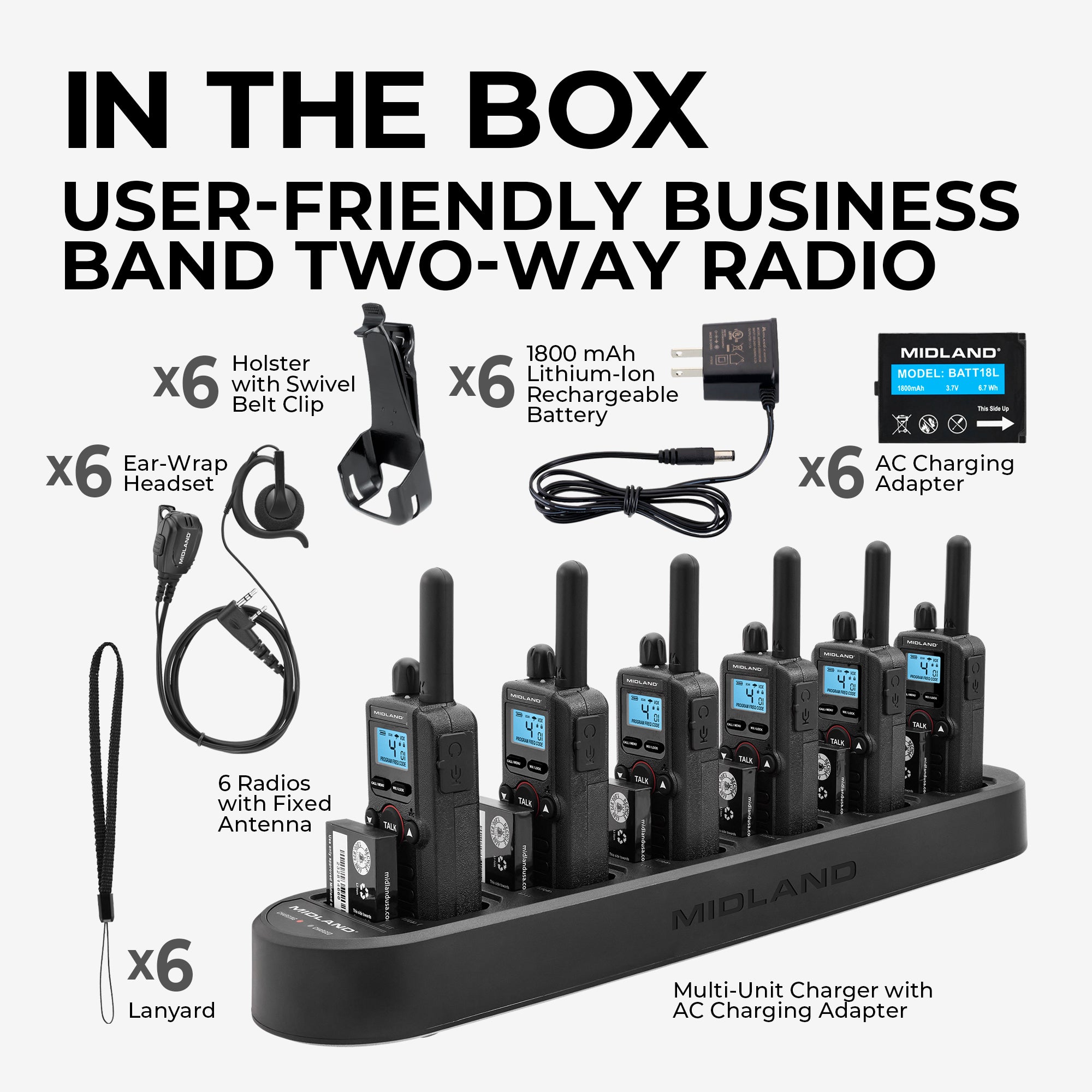 BR180 BizTalk® Business Band Two Way Radio with LCD Backlit Display - 6 Pack Bundle (BR180X6BGC) - Ideal for Construction Sites, Warehouses & Outdoor Events