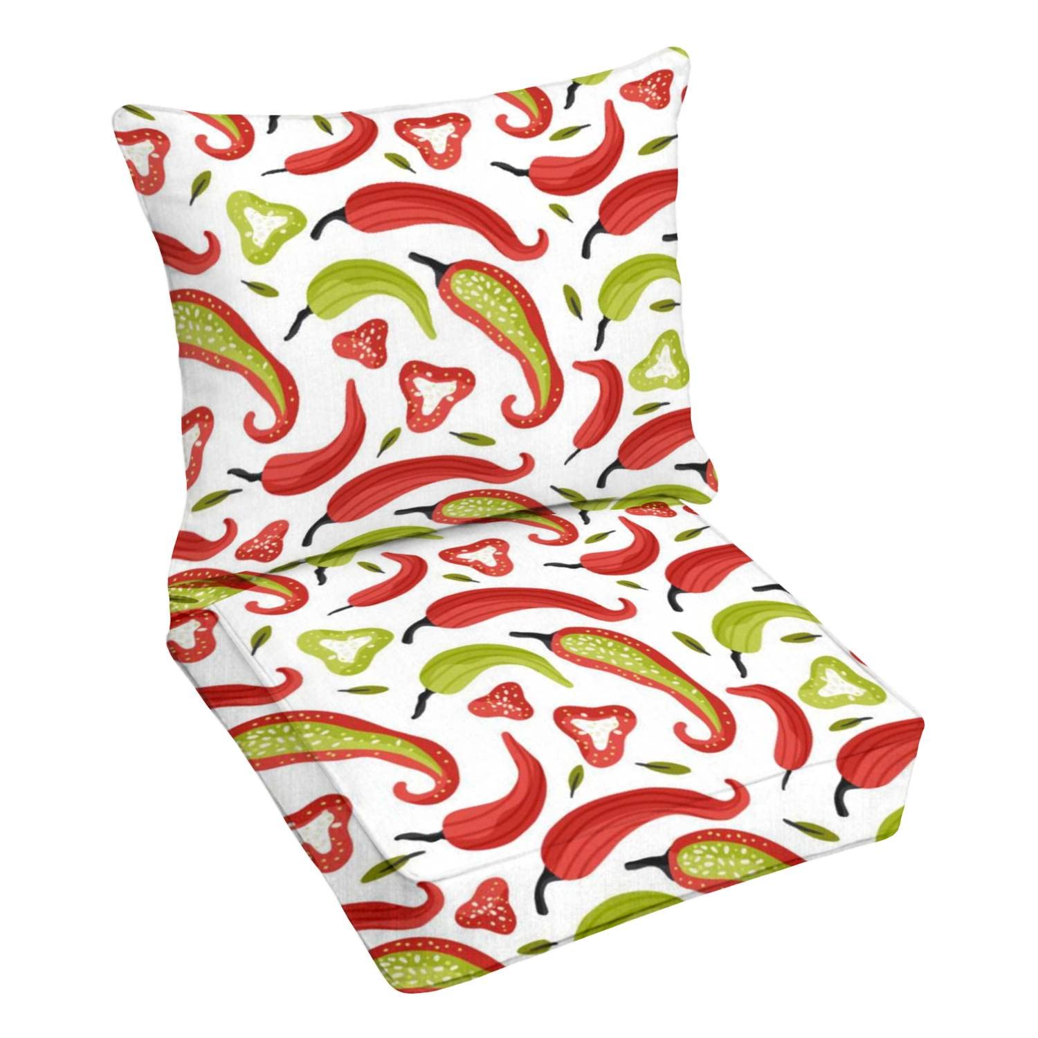 Premium Outdoor Deep Seating Cushion Set - Waterproof Patio Furniture Replacement Cushions for Lounge Chairs, Sofas & Conversation Sets - Red Chili Pepper Design with Flat Seamless Construction (Perfect for Backyard, Poolside & Garden Relaxation)