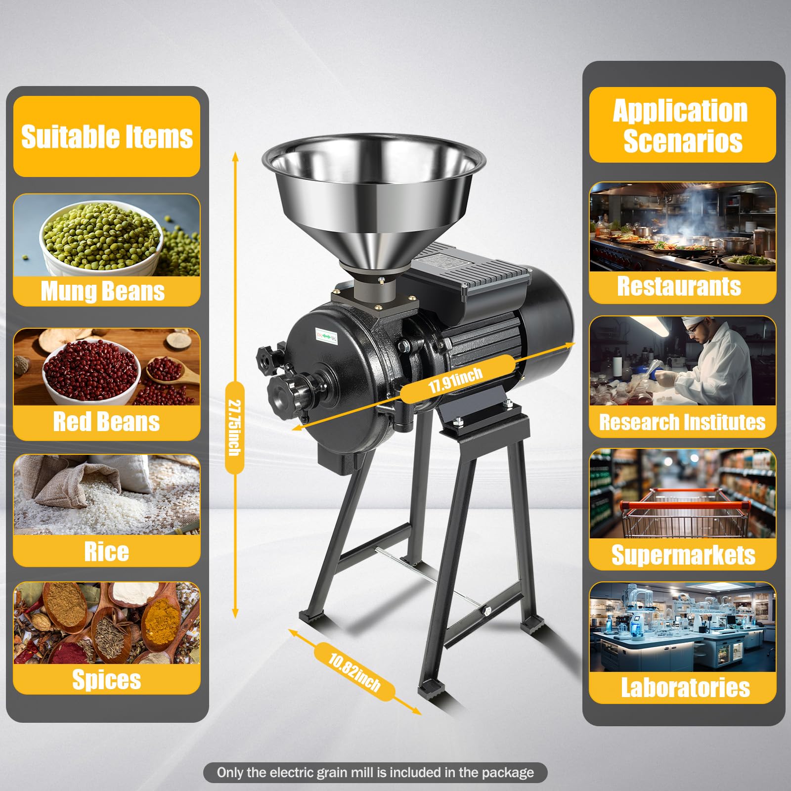 1500W Commercial Electric Grain Mill Grinder - Stainless Steel Wheat, Corn, Rice, Coffee Flour Milling Machine for Home & Bakery Use - 1400r/m, 110V (Perfect for Grinding Grains, Spices & Making Fresh Flour)