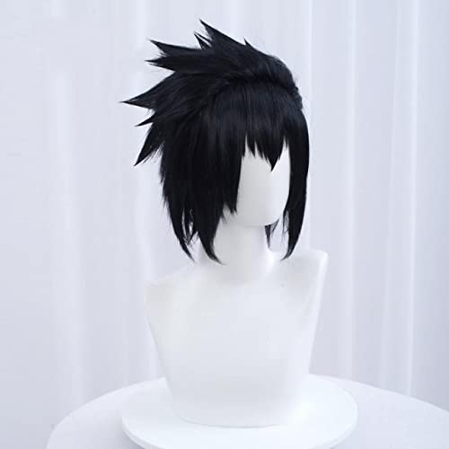 Sasuke Uchiha Black Short Wig for Men - Anime Cosplay Costume Heat Resistant Synthetic Hair - Perfect for Naruto Conventions, Halloween Costumes & Anime Events