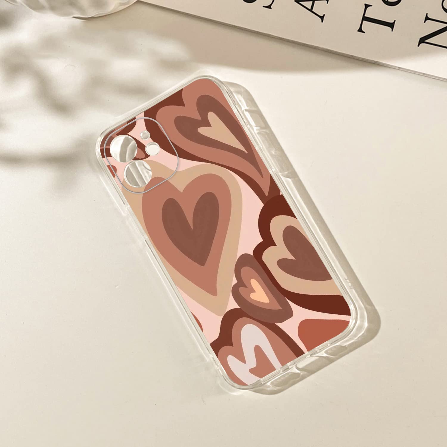 Brown Heart iPhone 12 Case - Cute Shockproof Protective Cover for Women & Girls | Aesthetic Phone Case for Everyday Use, Travel & Gifting
