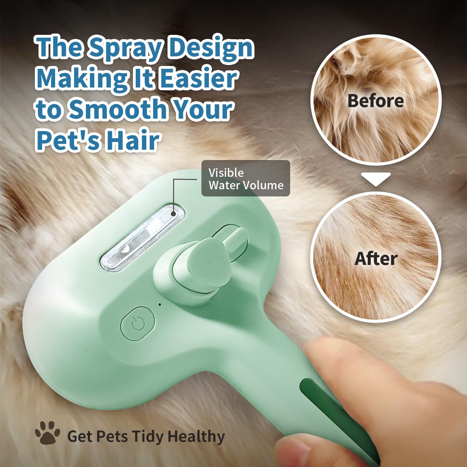 3-in-1 Self Cleaning Pet Grooming Brush - Steam Hair Brush for Dogs & Cats to Reduce Shedding, Anti-Static Deshedding Tool for Long & Short Hair Pets - Perfect for Home Grooming & Shed Control (Green)