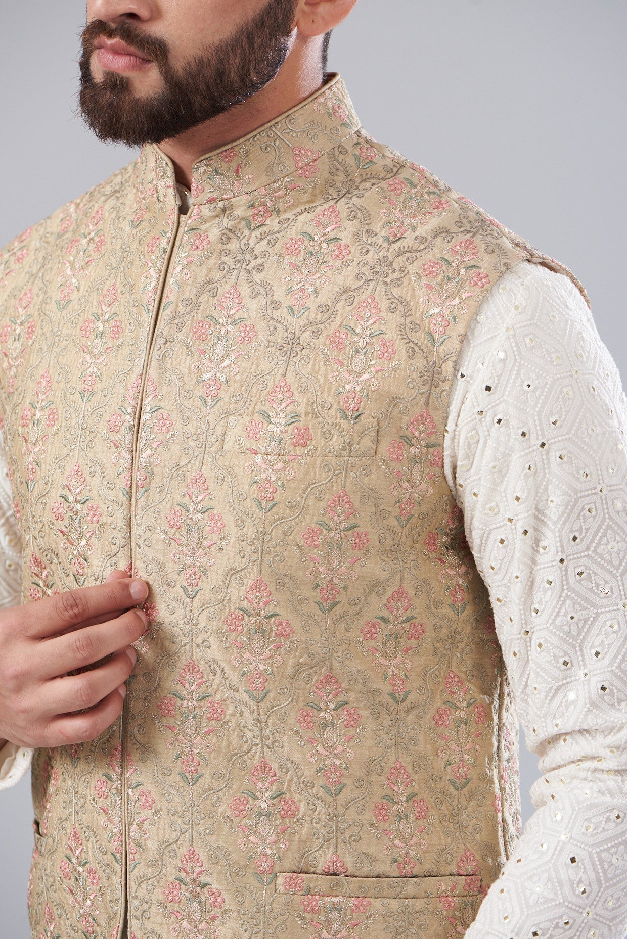 Handmade Kashmiri Embroidered Nehru Jacket for Men - Traditional Indian Wedding Attire & Festive Occasion Wear