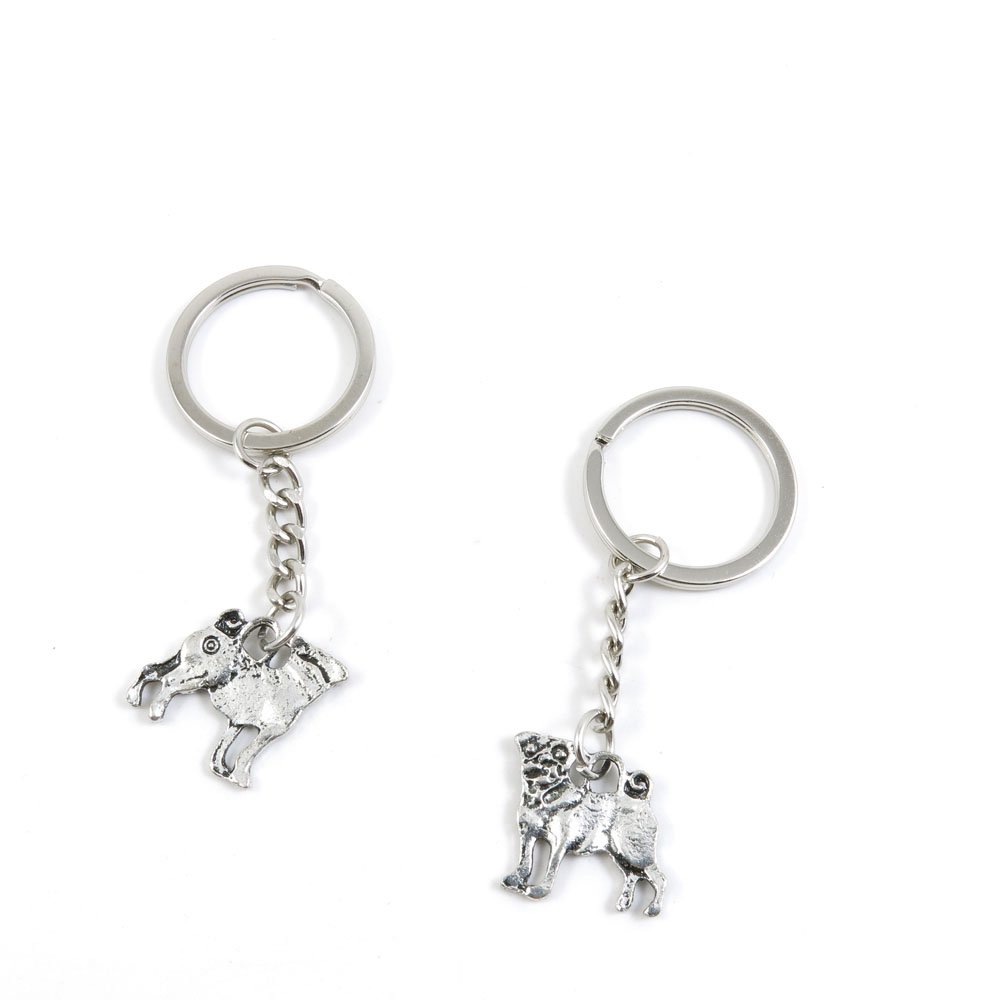 Antique Silver Tone Pug Dog Keychain - Bulk Wholesale Key Ring Tags for Car Keys, Doors & Keychains (Y5GK9) - Perfect for Pet Lovers, Gifts & Organizing Keys