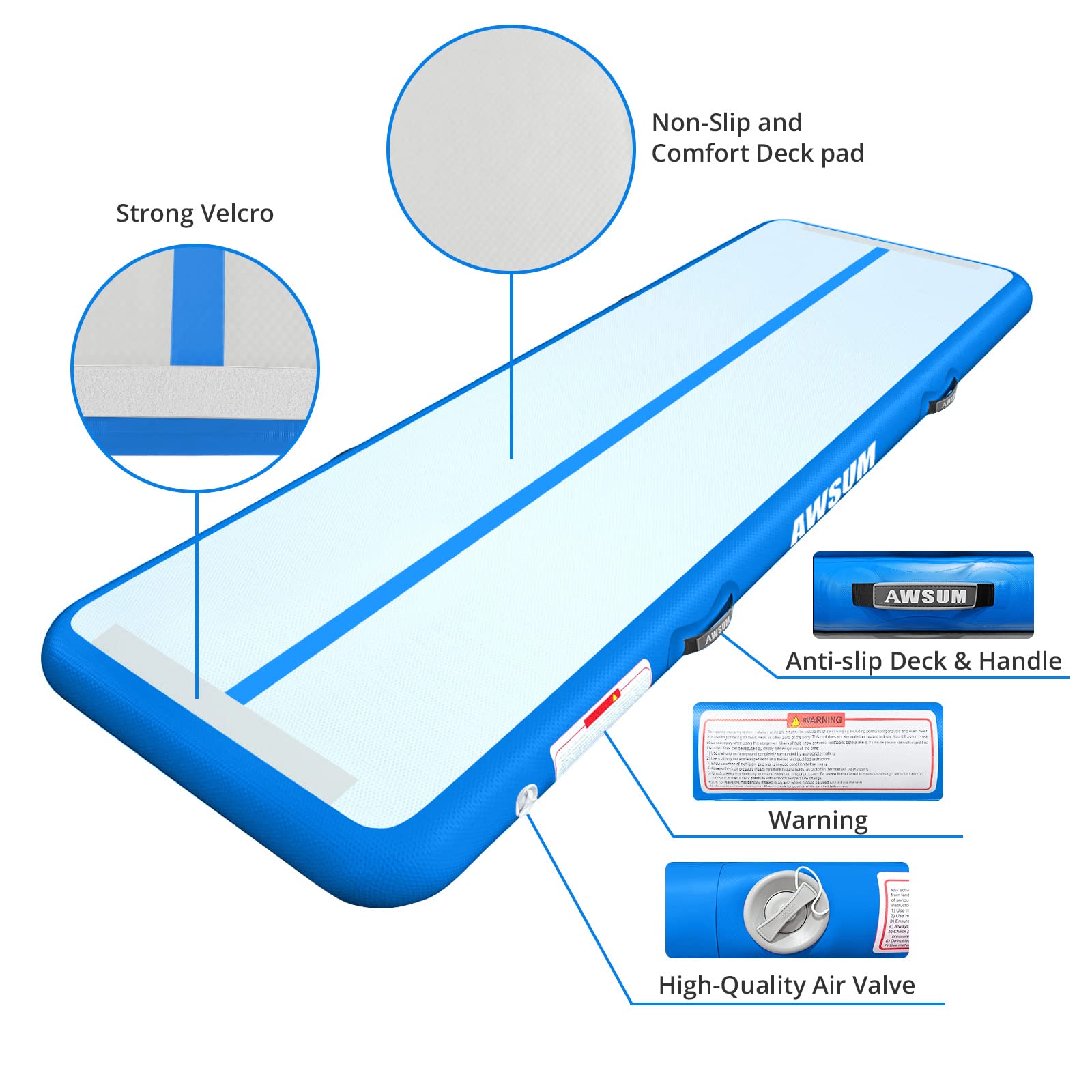 **AWSUM Inflatable Air Gymnastics Mat 10ft/13ft/16ft/20ft/23ft - 4/8 Inches Thick Tumbling Mat with Electric Pump - Perfect for Home, Gym & Outdoor Training, Yoga, Cheerleading & Kids Play**