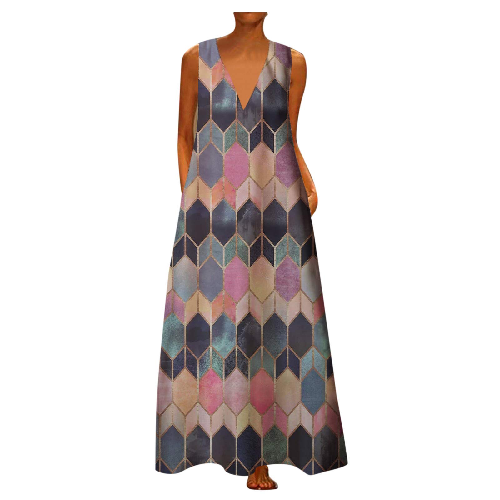 ETHKIA Women's Summer Dresses - Plus Size Polka Dot Print V-Neck Sleeveless Runway Dress for Women | Sexy Casual & Party Wear | Perfect for Beach, Vacation, and Special Occasions