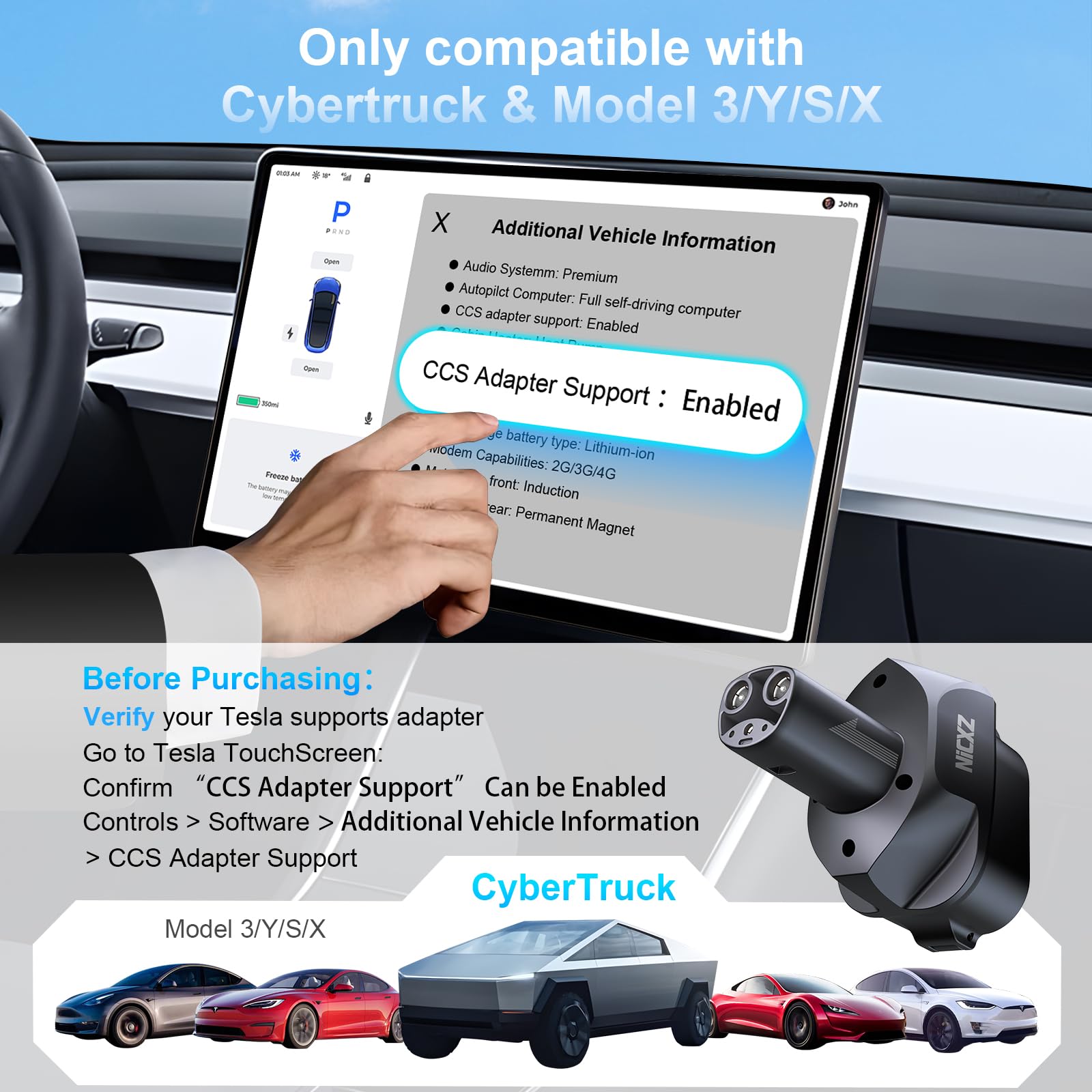 4-in-1 CCS & J1772 to Tesla/Cybertruck (NACS) Adapter - Fast Charging Compatible with Tesla Model 3/S/X/Y & Cybertruck - Works with CCS1 DC Superchargers & AC J1772 Stations - Level 1/2/3 Charger Compatible - Perfect for Road Trips & Home Charging Solutions