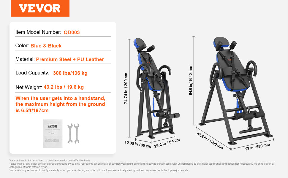 VEVOR Heavy Duty Inversion Table for Back Pain Relief - Adjustable Back Stretcher Machine with Headrest for Spinal Decompression & Strength Training | Perfect for Home Gym, Physical Therapy & Post-Workout Recovery