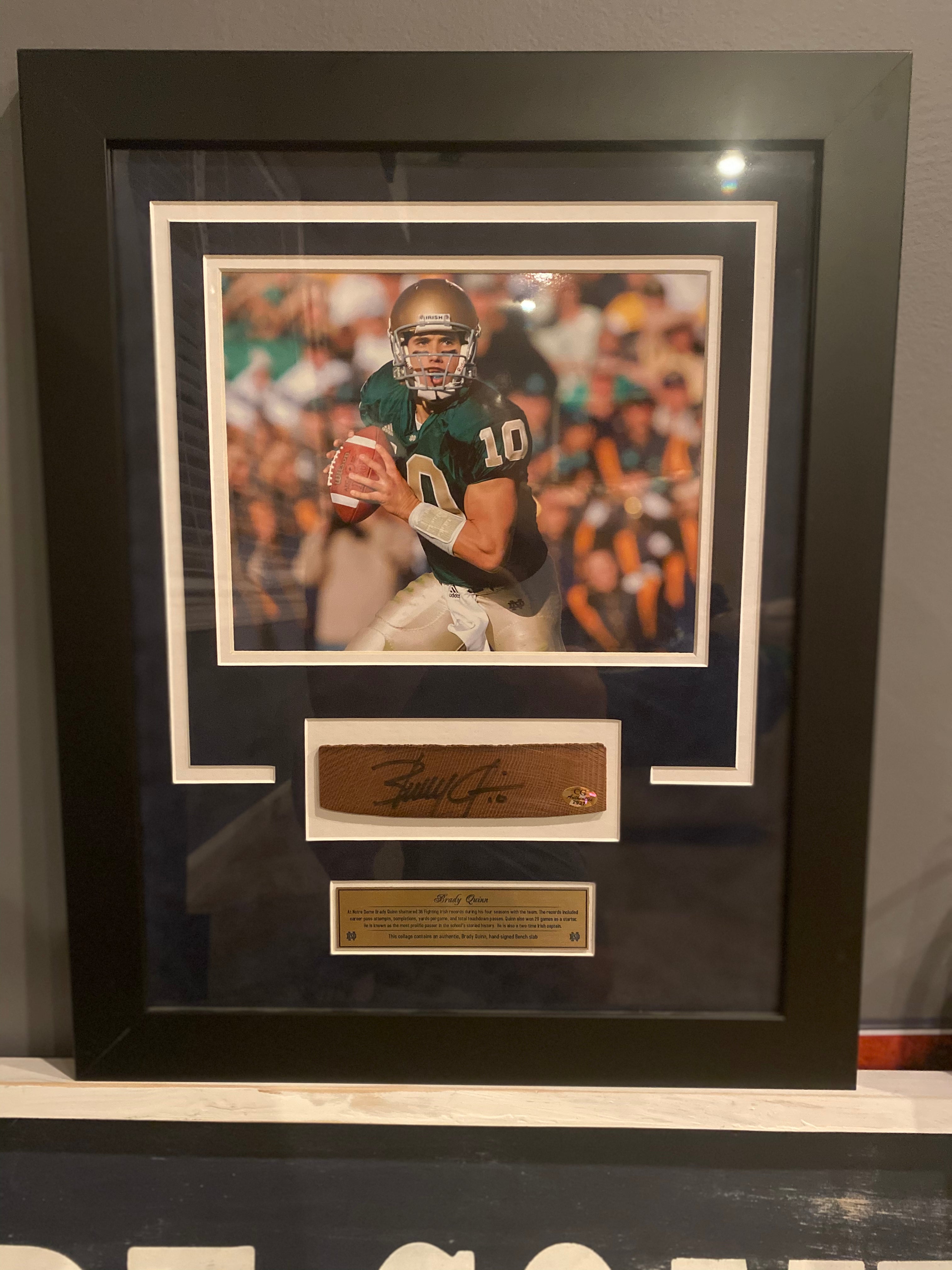 Brady Quinn Autographed Notre Dame Football Jersey Bench Slab Collage - Perfect for Sports Memorabilia Collectors and Fighting Irish Fans