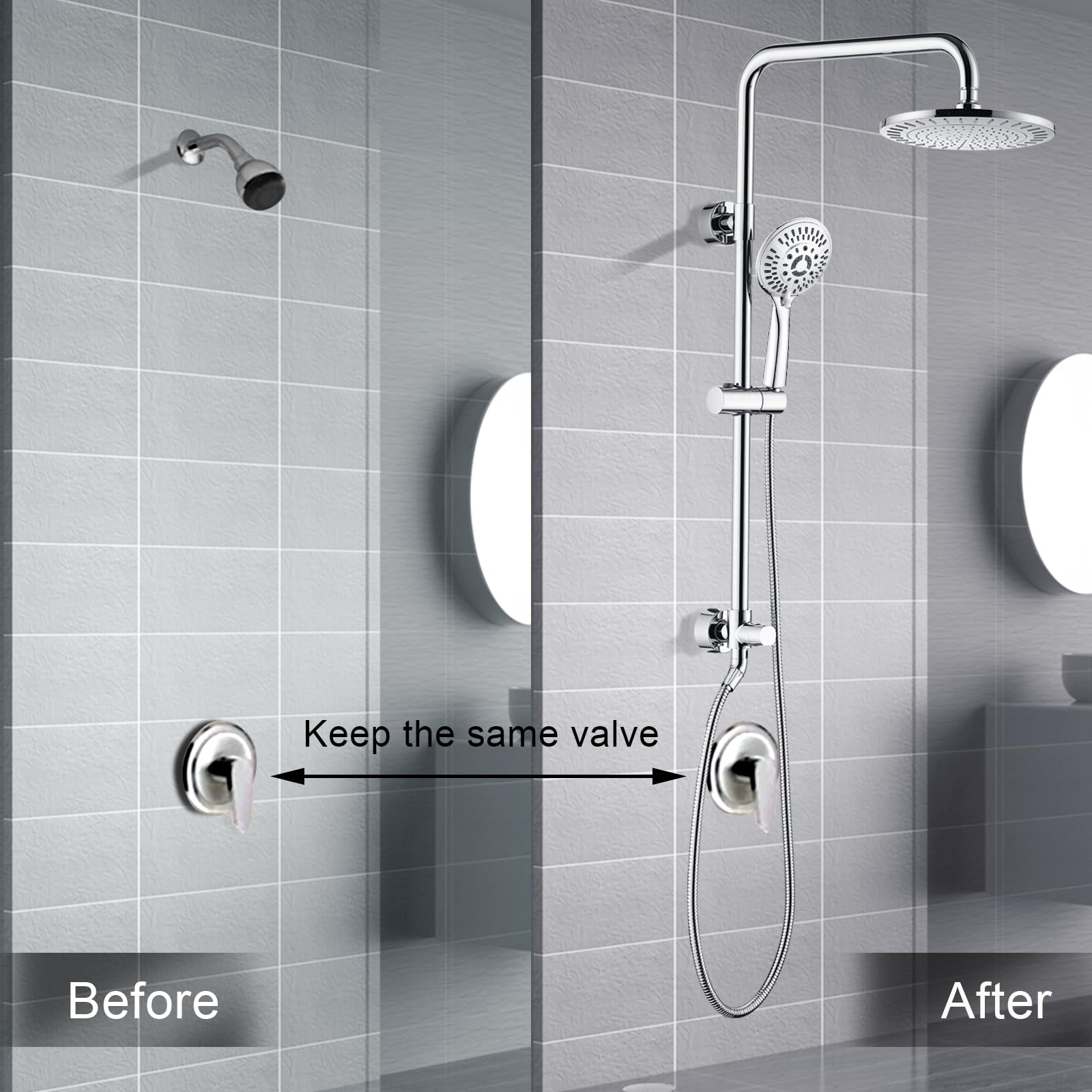 Premium Rain Shower System with Rainfall Showerhead & Handheld Spray - 60