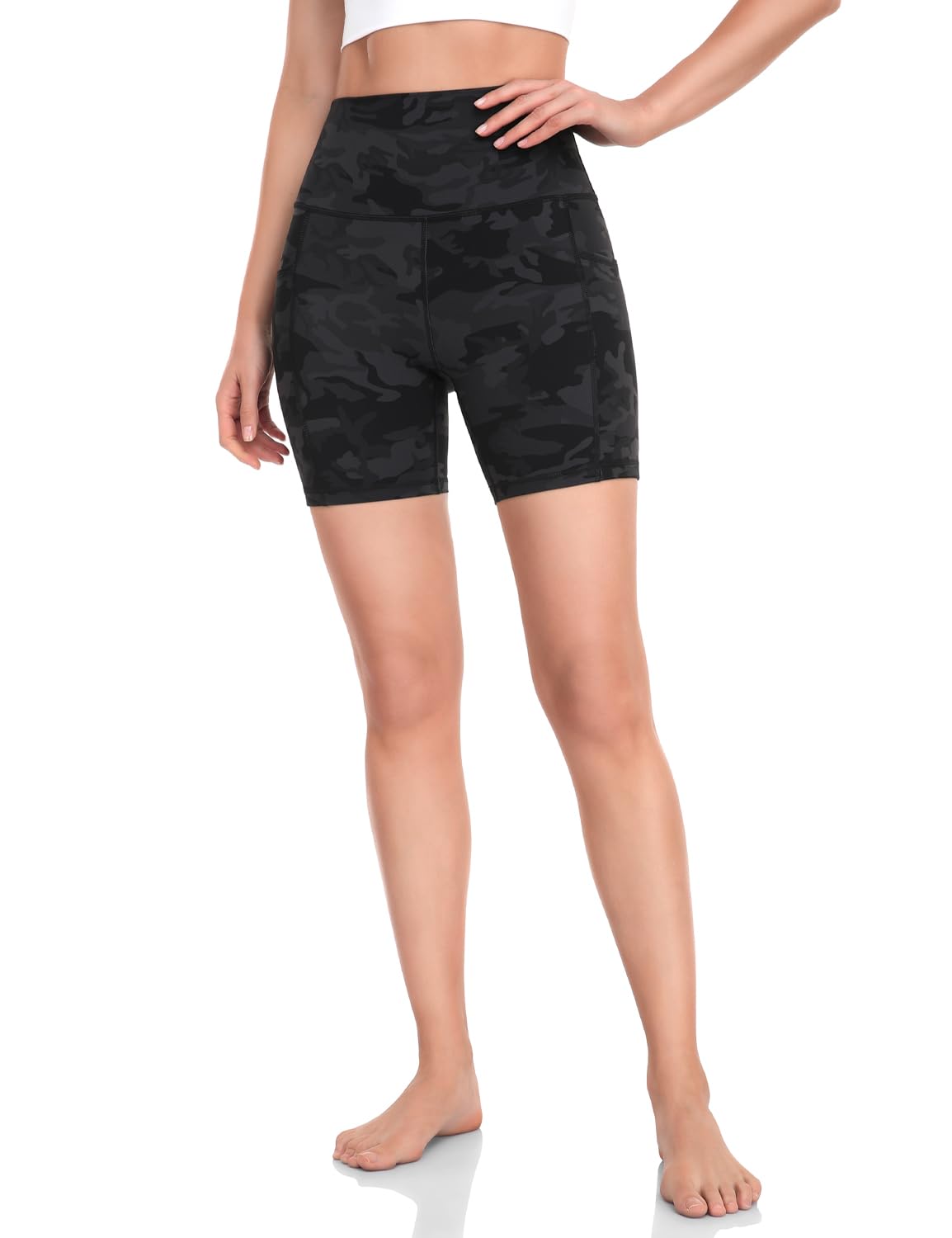 HeyNuts Women's High Waist Compression Yoga Shorts with Side Pockets - 4