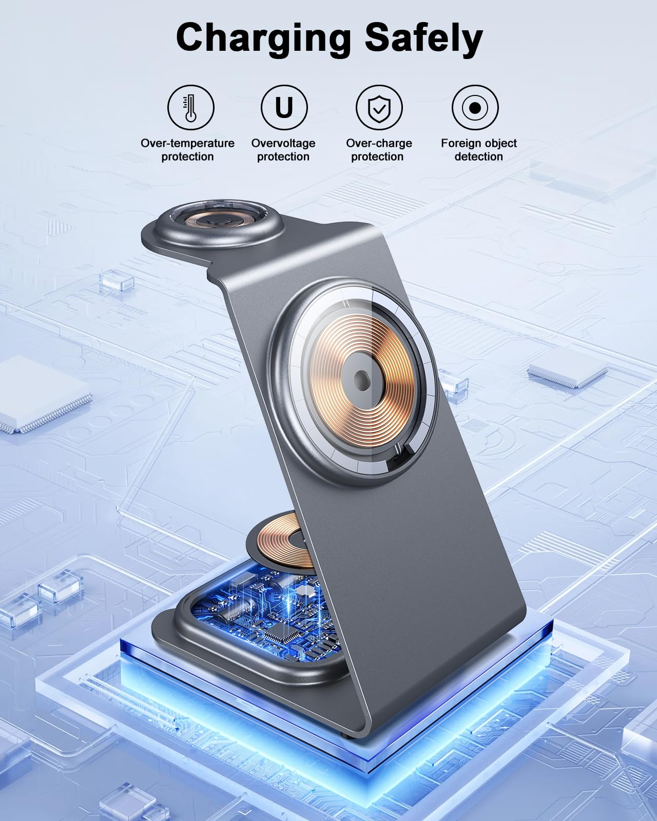 3-in-1 Magnetic Wireless Charging Station for iPhone 16/15/14/13/12 Pro Max/Plus/Mini, Apple Watch 10/9/8/7/6/5/4/3/2/SE/Ultra & AirPods 2/3/4/Pro - Fast Charging Aluminum Alloy Stand - Perfect for Home, Office & Travel Accessories