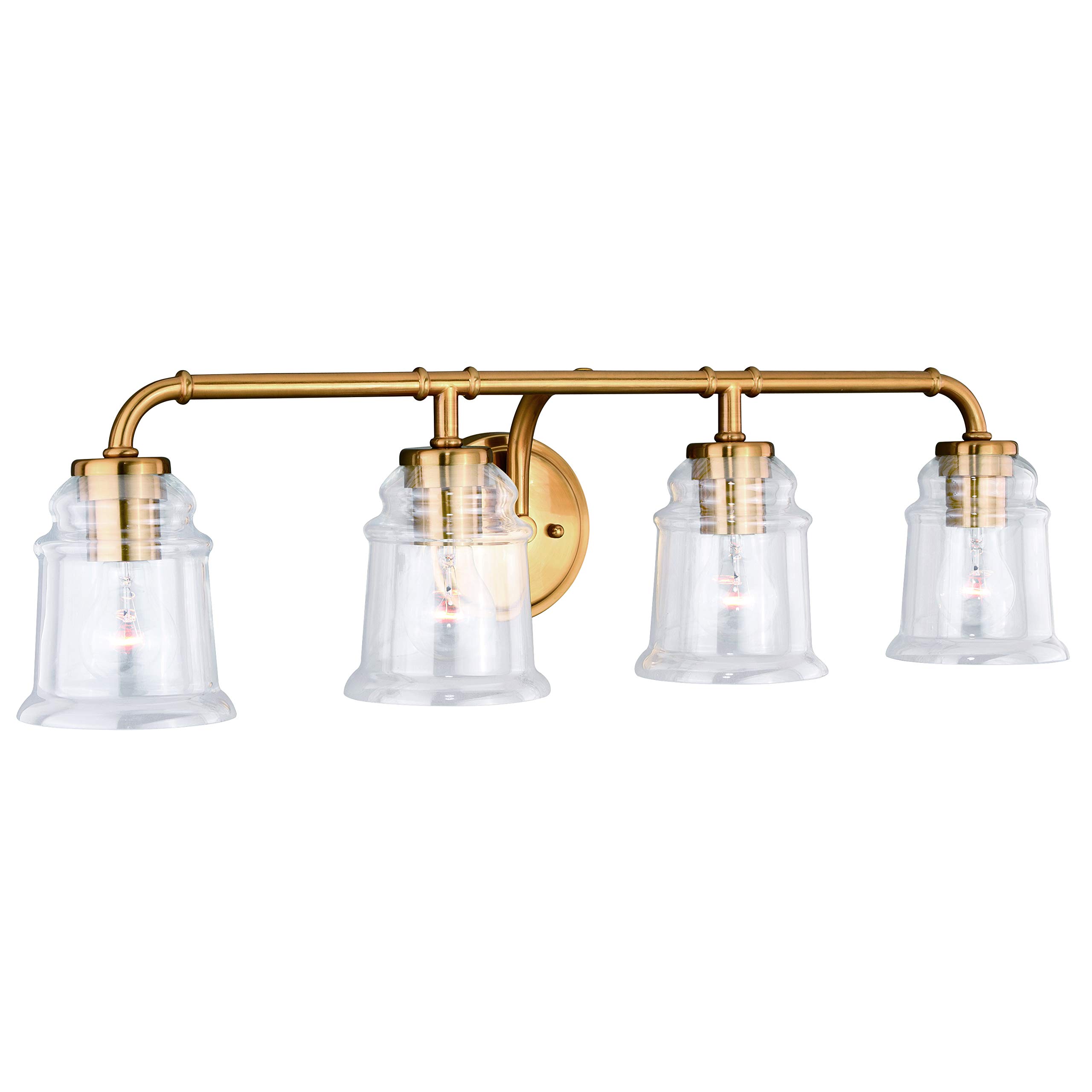 Toledo 4-Light Brass Industrial Vanity Light Fixture for Bathroom, Vintage Style Sconce Lighting - Perfect for Modern Farmhouse, Loft, or Industrial Style Bathrooms