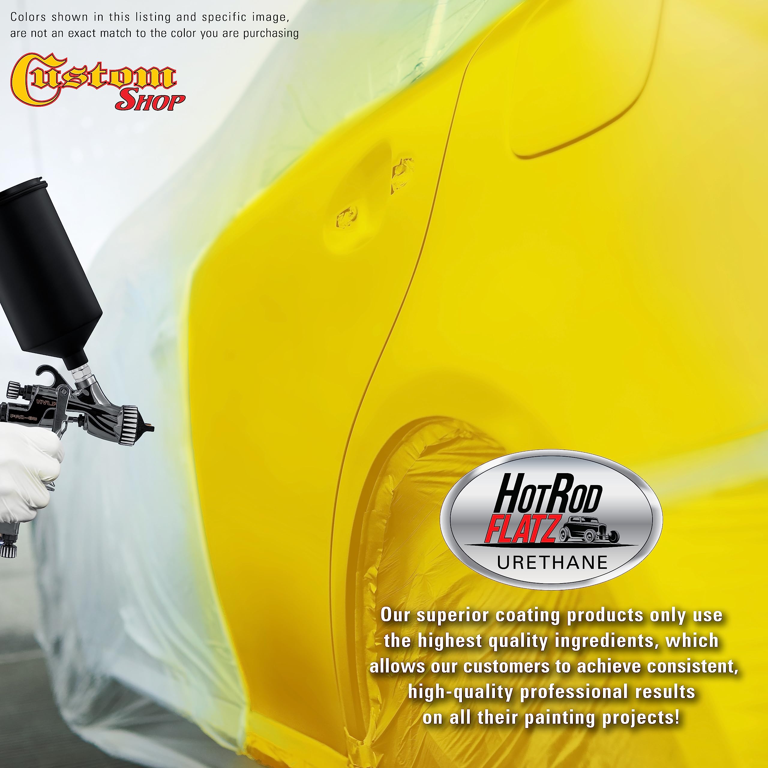 Custom Shop Indy Yellow Hot Rod Flatz Flat Matte Satin Urethane Auto Paint - Complete Quart Paint Kit with 4:1 Mix Ratio | Professional Low Sheen Automotive Coating for Cars & Trucks | Ideal for Hot Rod Restoration, Custom Vehicle Projects & Matte Finish Applications