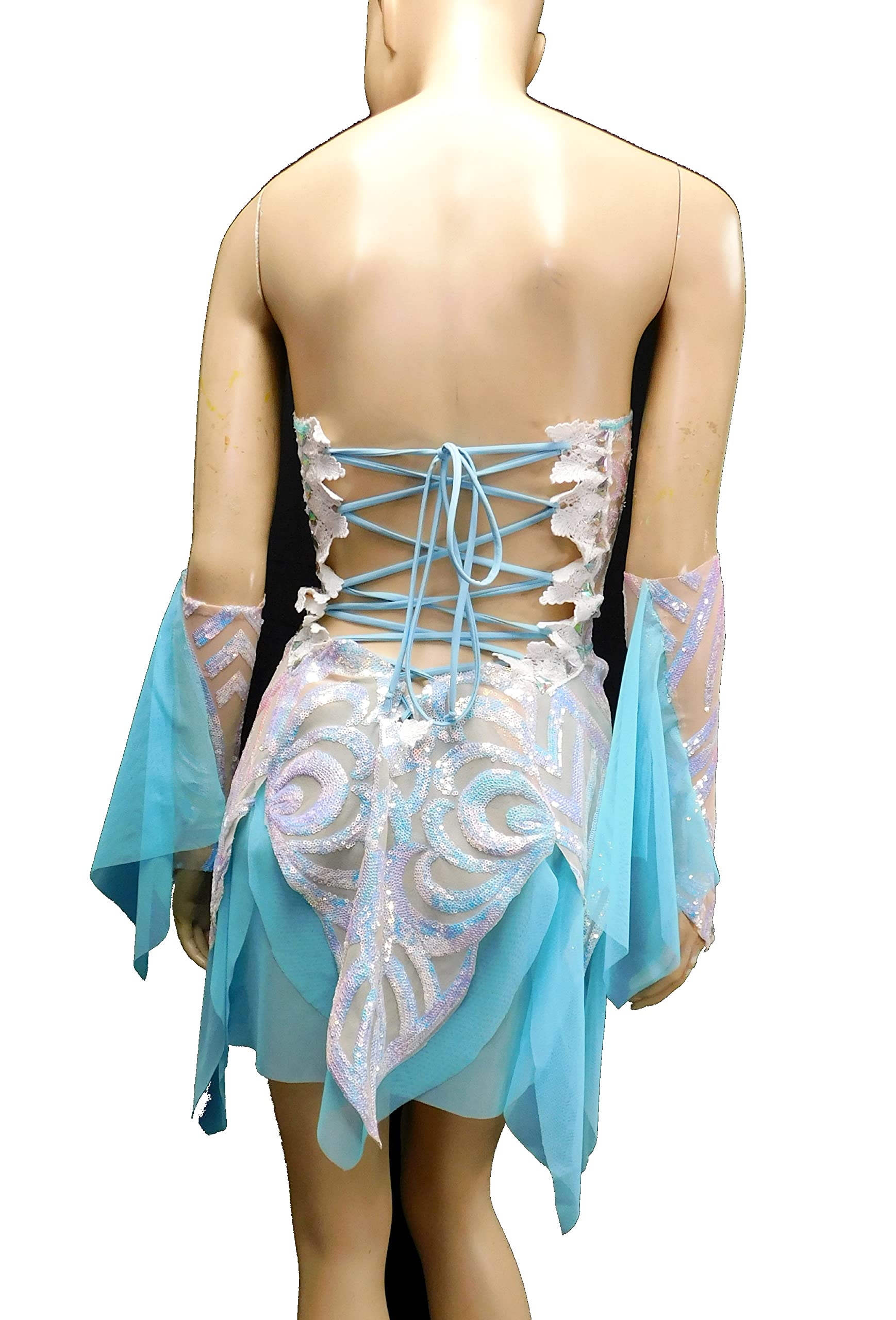 Iridescent Ice Blue Sequins Butterfly Fairy Dress for Goddess Costume, Dance & Festival Wear | Perfect for Cosplay, Halloween, and Themed Parties