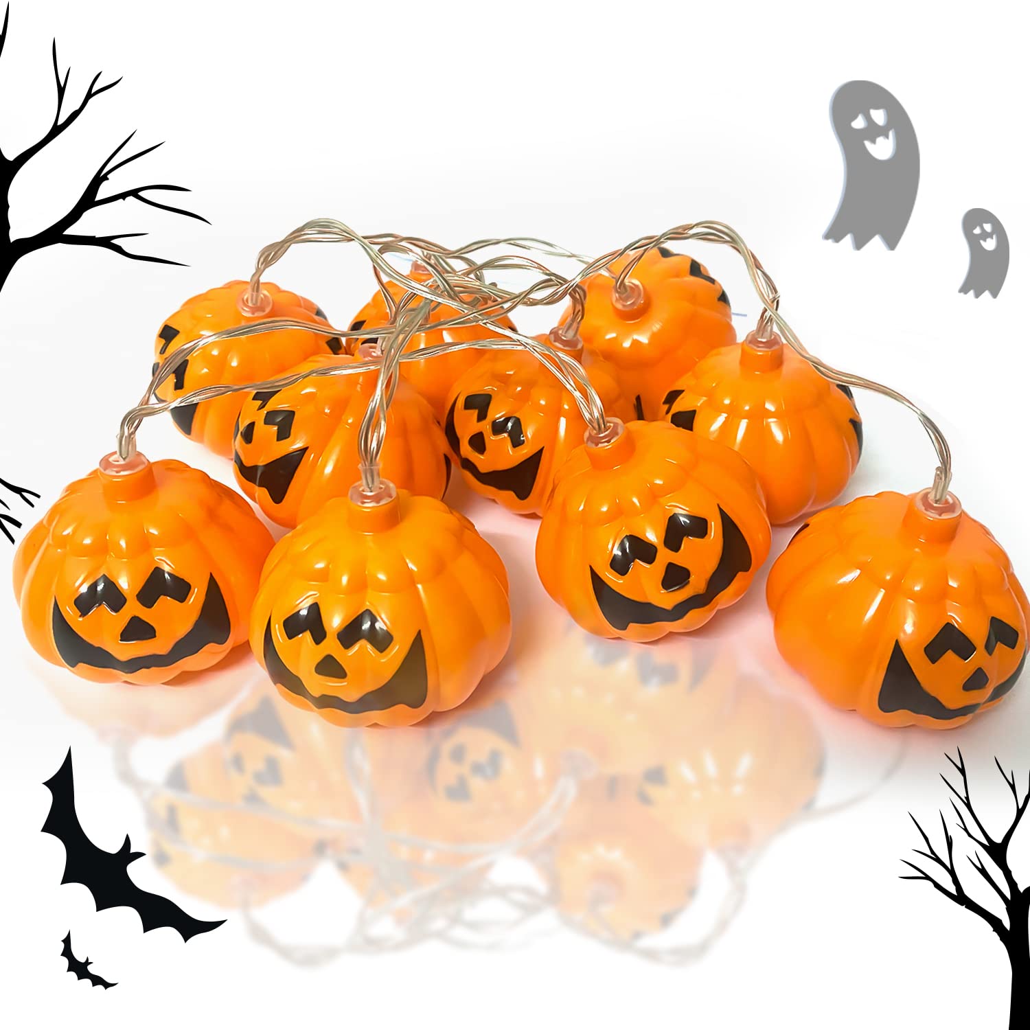 Halloween LED Pumpkin Lights - 10 LED Battery Fairy Lights for Halloween & Christmas Decor
