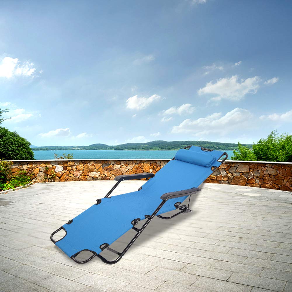 Portable Folding Backpack Reclining Chair - Lightweight Adjustable Beach Camping Chair with Extendable Design & Headrest for Outdoor, Lawn, Concert, Travel | Perfect for Beach Relaxation, Backyard Lounging & Camping Trips (Blue)