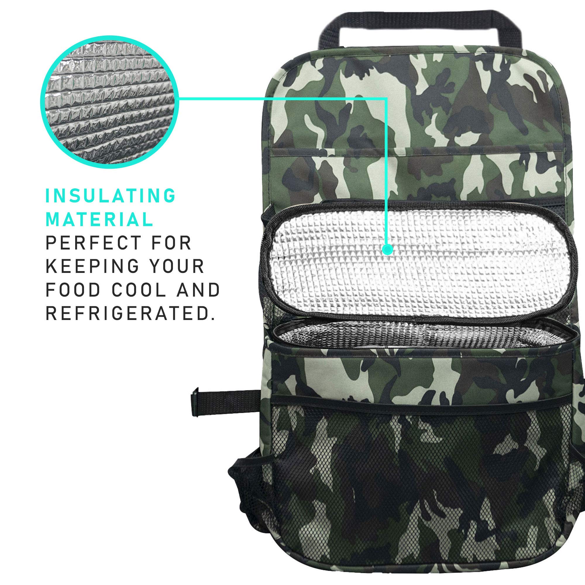 FH Group Multi-Pocket Camo Print Car Seat Back Organizer with Insulated Cooler - Universal Backseat Storage for Kids, Travel & Road Trips - Perfect for Toys, Snacks, Books & Road Trip Essentials