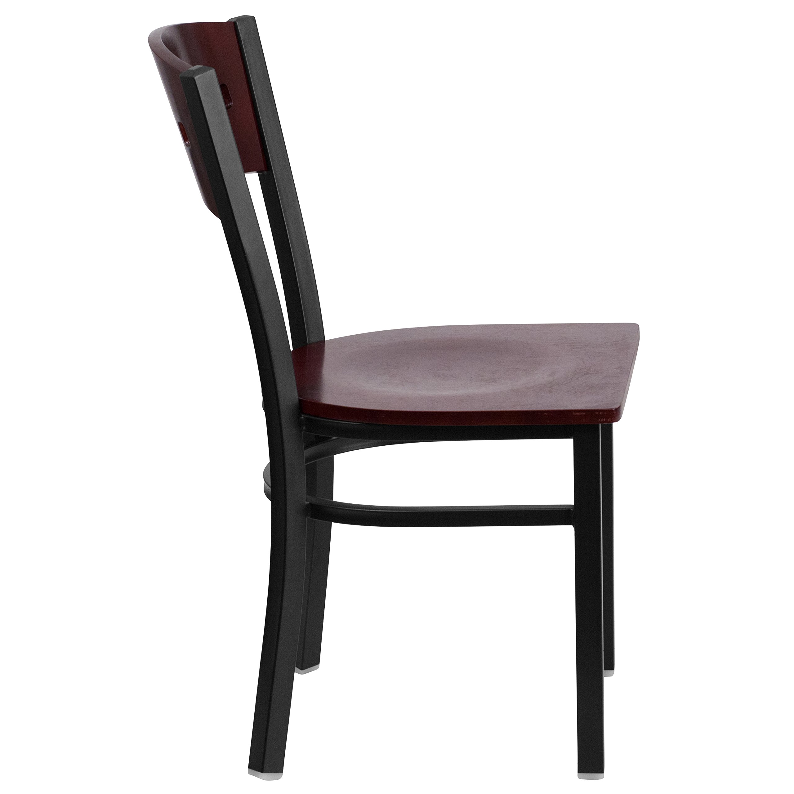 EMMA + OLIVER Black 4 Square Back Metal Dining Chair - Mahogany Wood Back & Seat - Modern Kitchen & Dining Room Furniture for Home & Restaurant Use