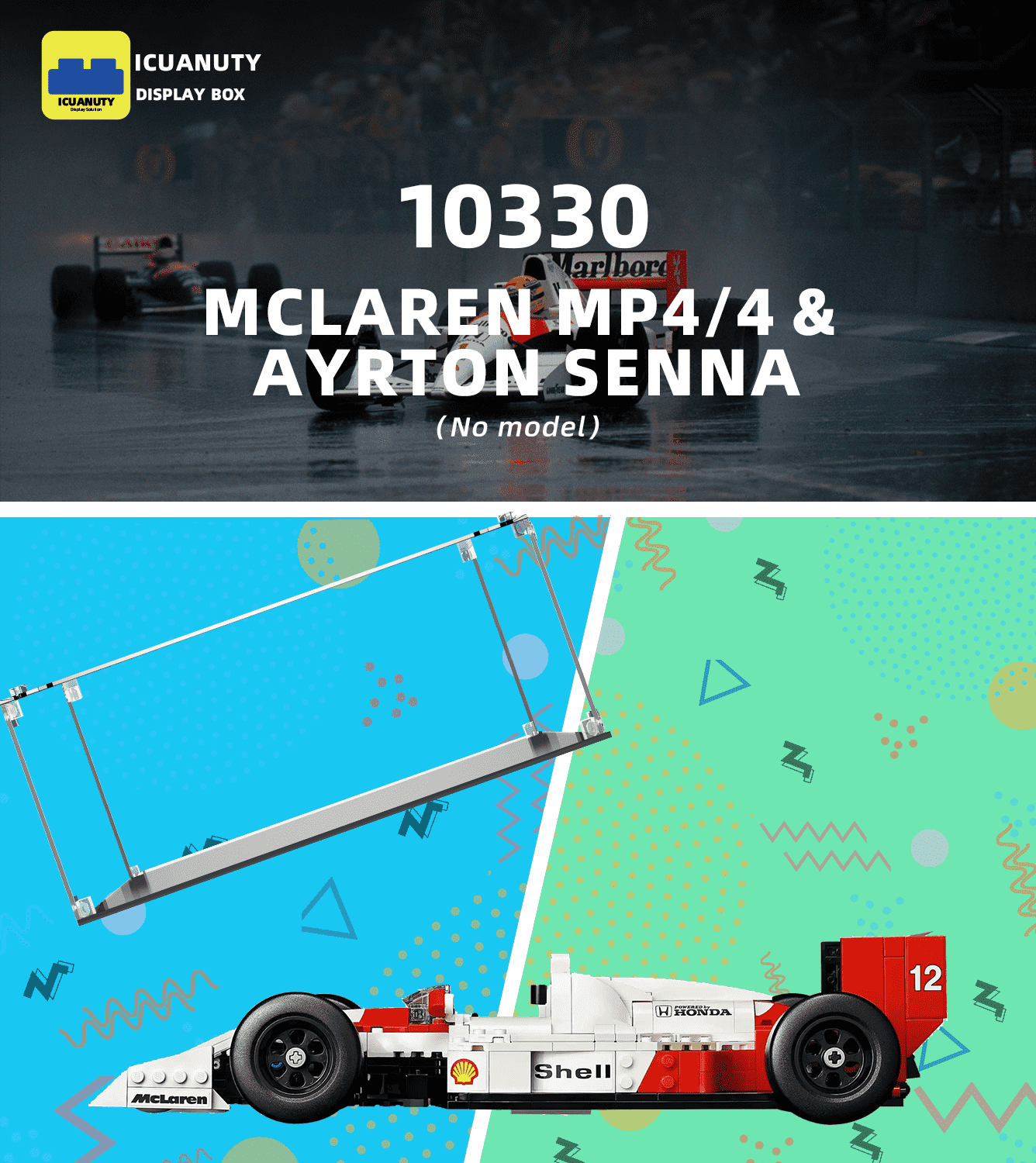 LEGO McLaren MP4/4 & Ayrton Senna 10330 Display Case - Premium Acrylic Showcase for LEGO Technic Model Car - Perfect for Collectors & Home Office Decor