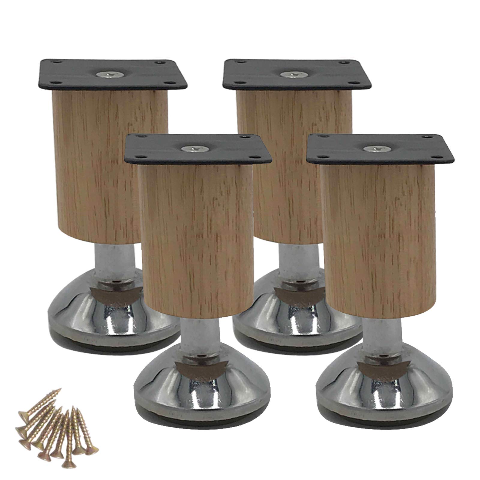 LQPHE Wooden Furniture Legs - Sofa, Couch, Chair, Cabinet & Ottoman Replacement Feet with Screws - 10cm/3.9in Wood Color - Perfect for Living Room, Bedroom & Office Furniture Upgrade
