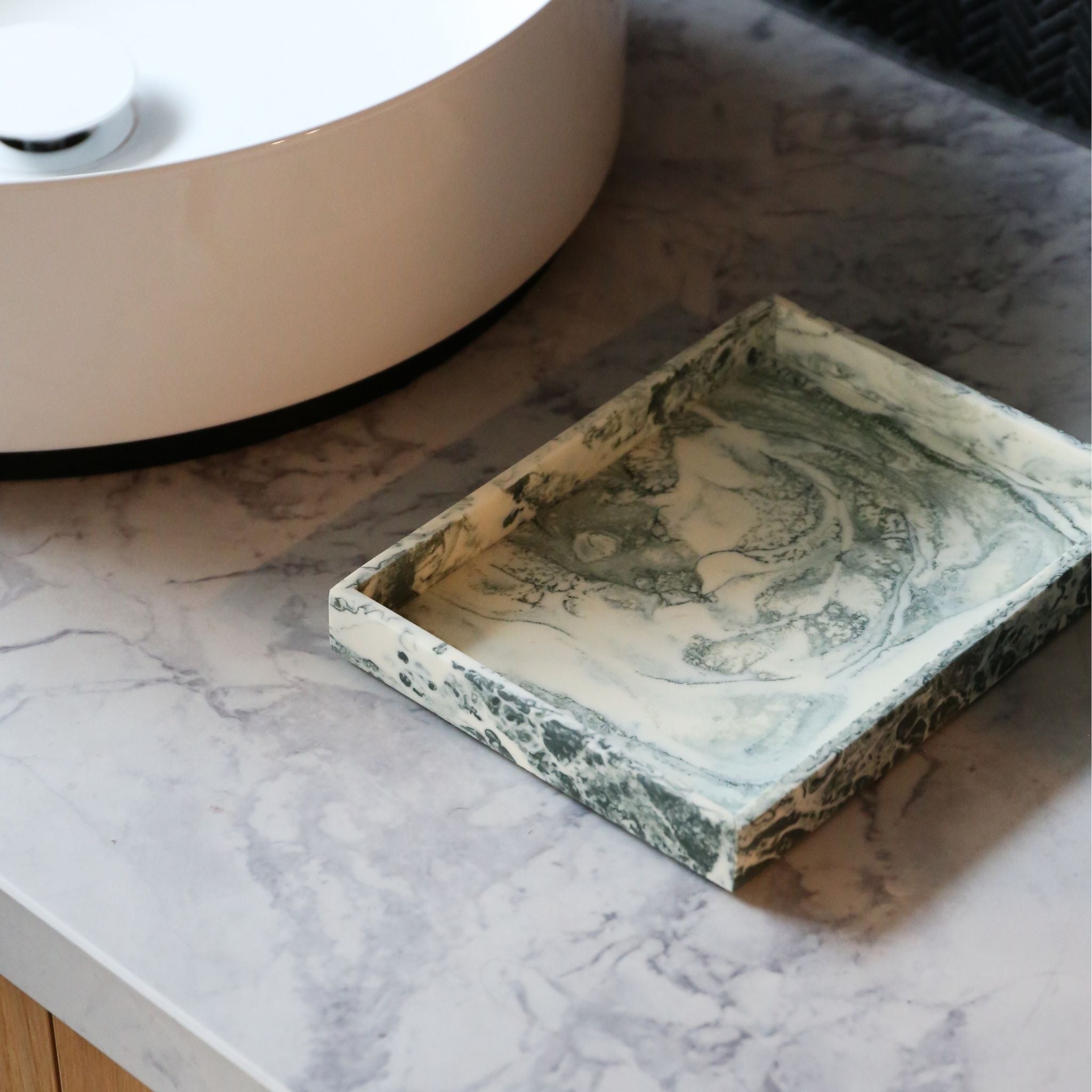 FERM LIVING Mist Tray - 15x20cm Emerald & Off White Serving Tray for Bathroom, Vanity, Coffee Table Decor & Jewelry Organization