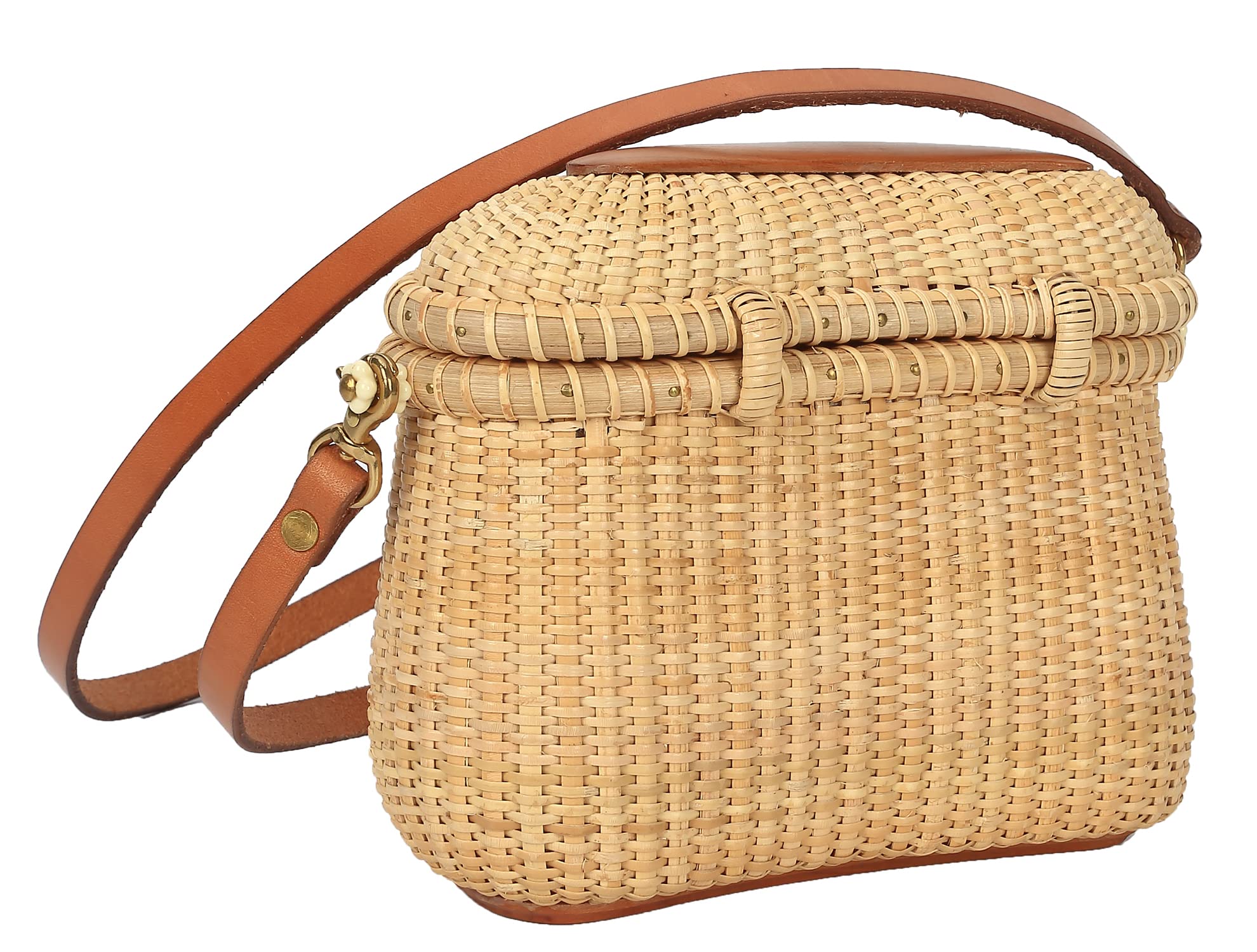 Nantucket Basket Tall Crescent Purse - Handwoven Cane-on-Cane Rattan Bag for Women | Beach Tote, Summer Accessory, Boho Chic Handbag