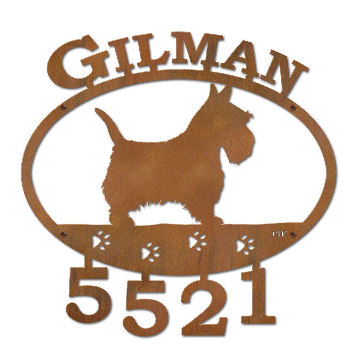 22in Scottish Terrier Dog Breed Silhouette Metal Sign - Personalized Name & Address Plaque - Custom Pet House Decor for Front Door, Garden & Porch