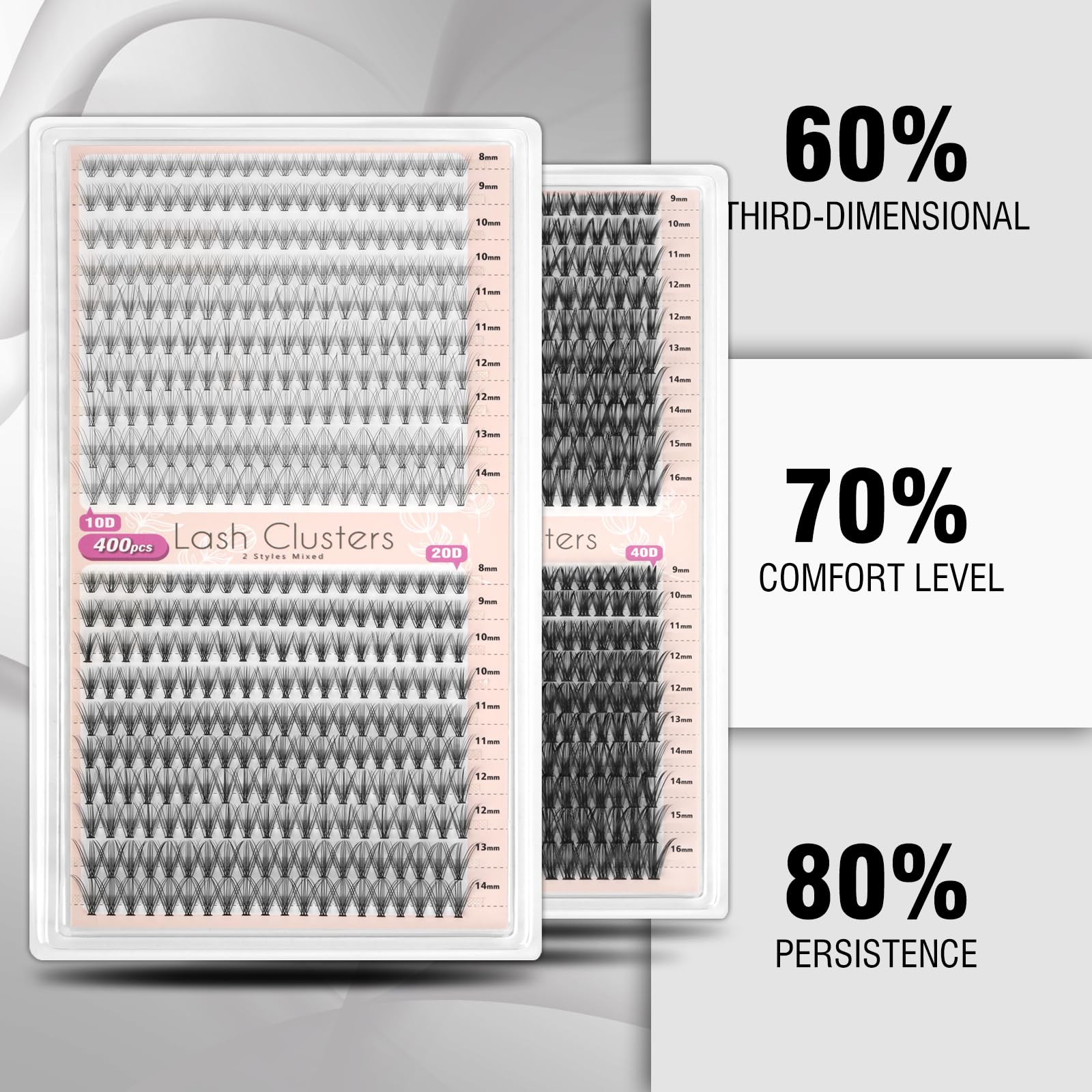 400pcs 10D+20D Natural Handmade Cluster Eyelash Extensions - C Curl 0.07mm Soft False Lashes (8-14mm) for Volume & Length | Perfect for Bridal, Party & Everyday Glam Makeup