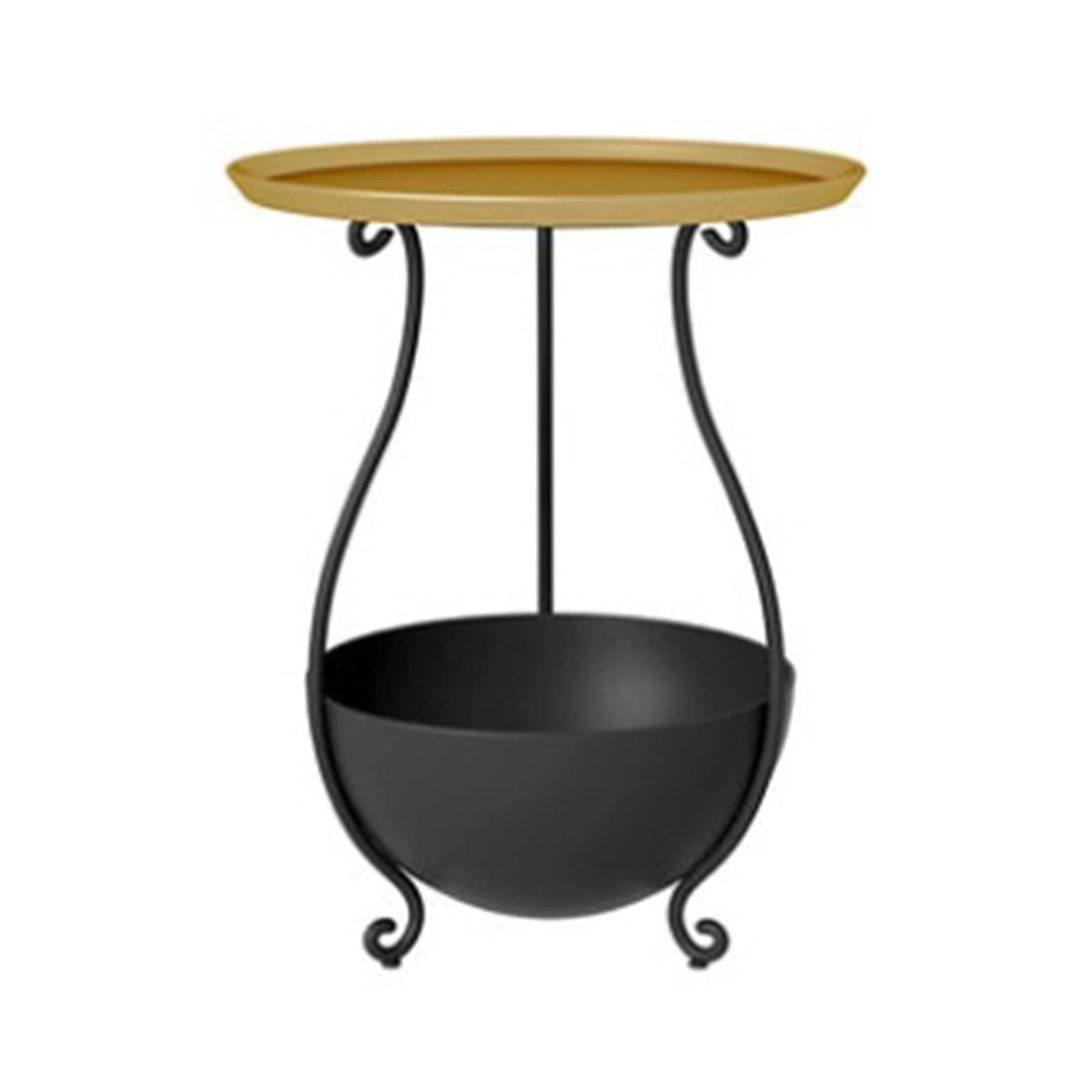 2-Tier Round Metal Side Table with Storage Basket - End Table, Nightstand, Coffee Table for Living Room, Bedroom, Patio - Black Snack Table (38x50cm) for Indoor & Outdoor Use