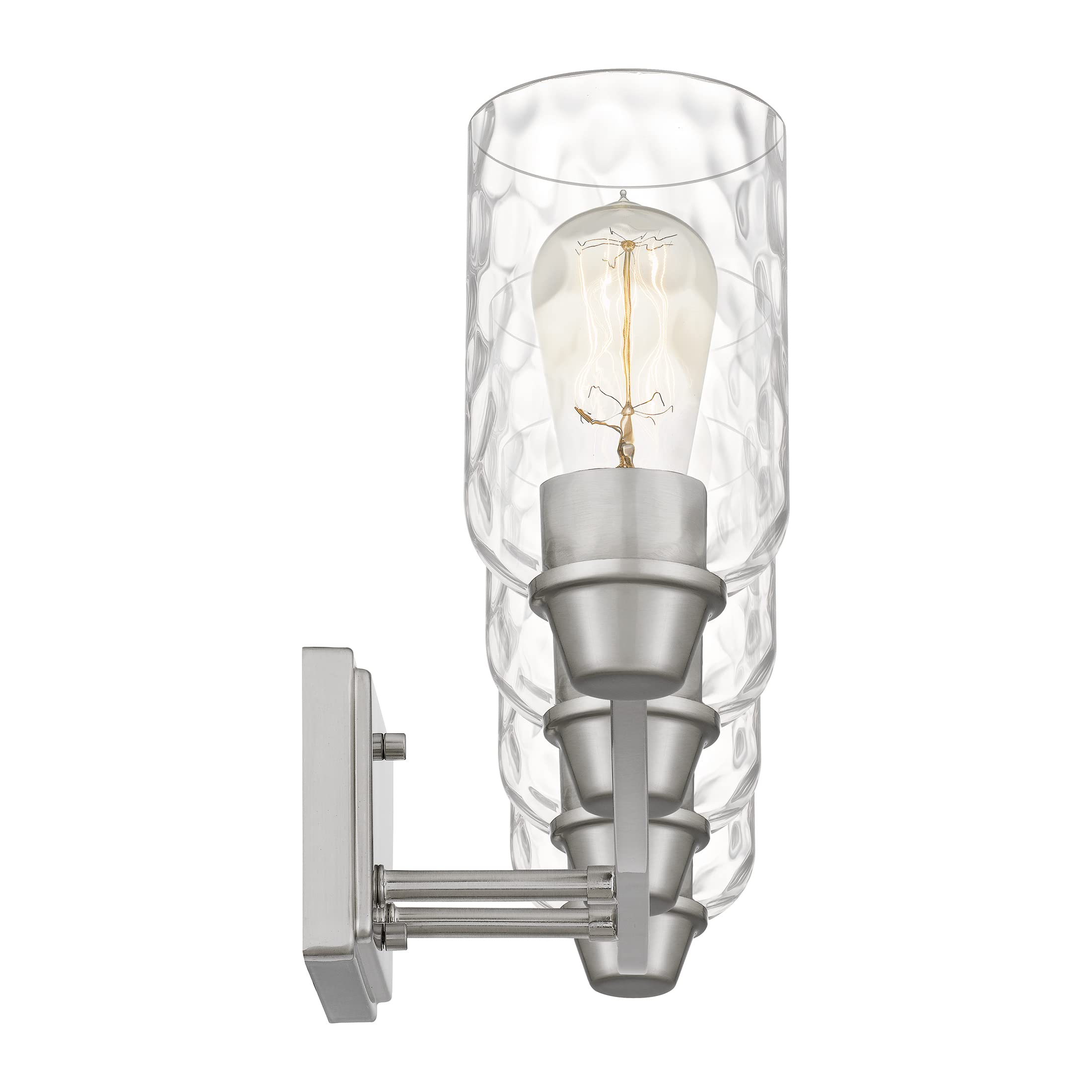Quoizel Acacia 4-Light Brushed Nickel Bathroom Vanity Light with Dappled Clear Water Glass - Dimmable Modern Wall Fixture for Bathroom, Bedroom & Dressing Room - Durable Resin Construction Vanity Lighting Accessories