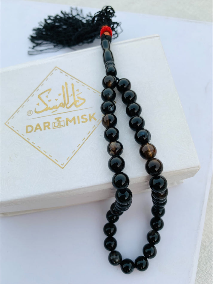 Premium Black Aqeeq Stone Tasbih Prayer Beads - Medium Size Islamic Rosary with 100 Counts | Perfect for Daily Dhikr, Meditation & Spiritual Healing