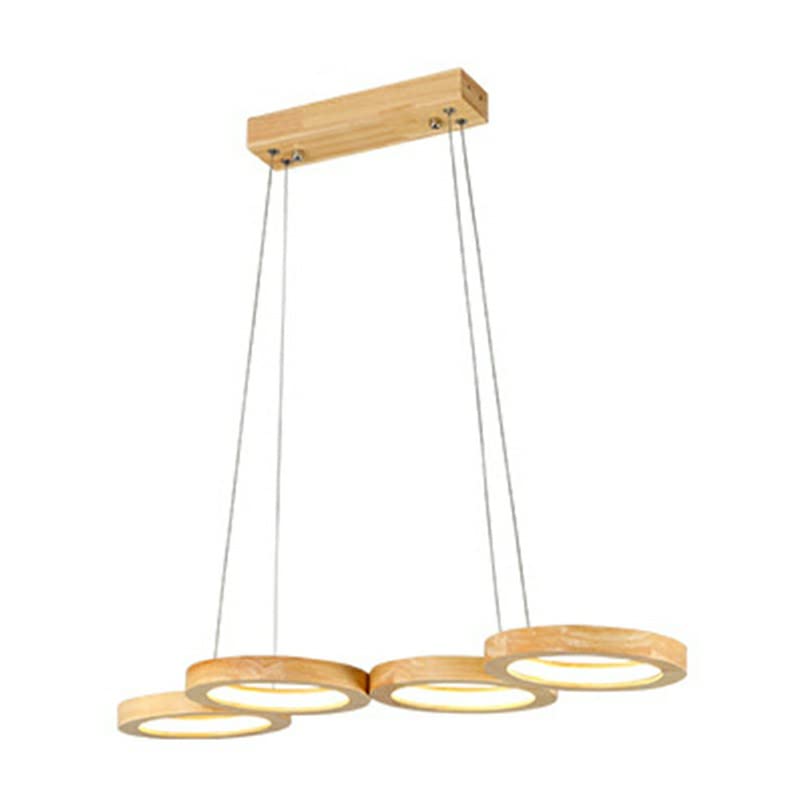 Dimmable LED Pendant Light with Wood & Acrylic Shade - Remote Control Stepless Dimming, 4 Rings, Modern Kitchen Island Lighting for Restaurants & Dining Rooms | Perfect for Home Decor & Commercial Spaces
