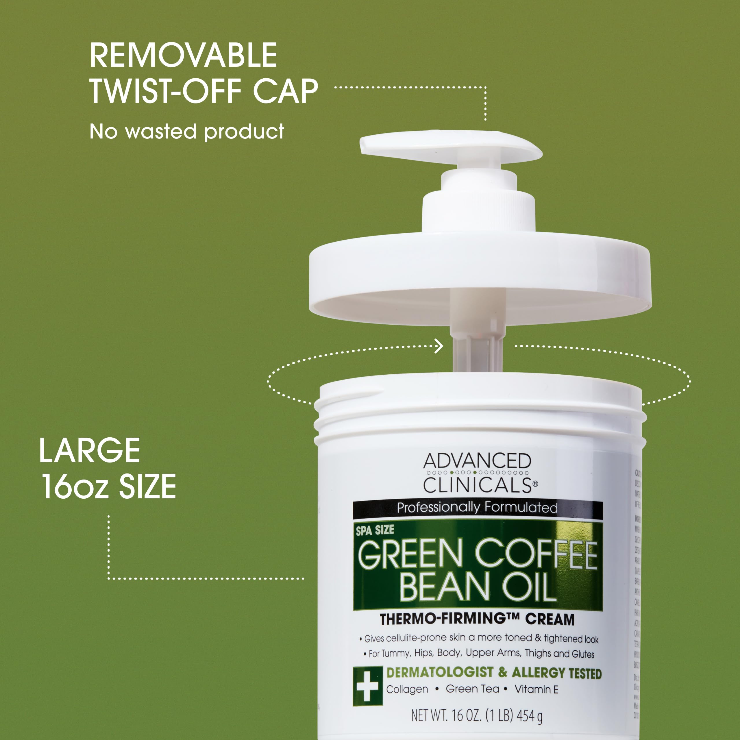 Advanced Clinicals Green Coffee Bean Oil Thermo Firming Body Cream - Caffeine & Collagen Moisturizing Lotion for Women | Skin Tightening & Cellulite Treatment | Travel Size Included for On-the-Go Use