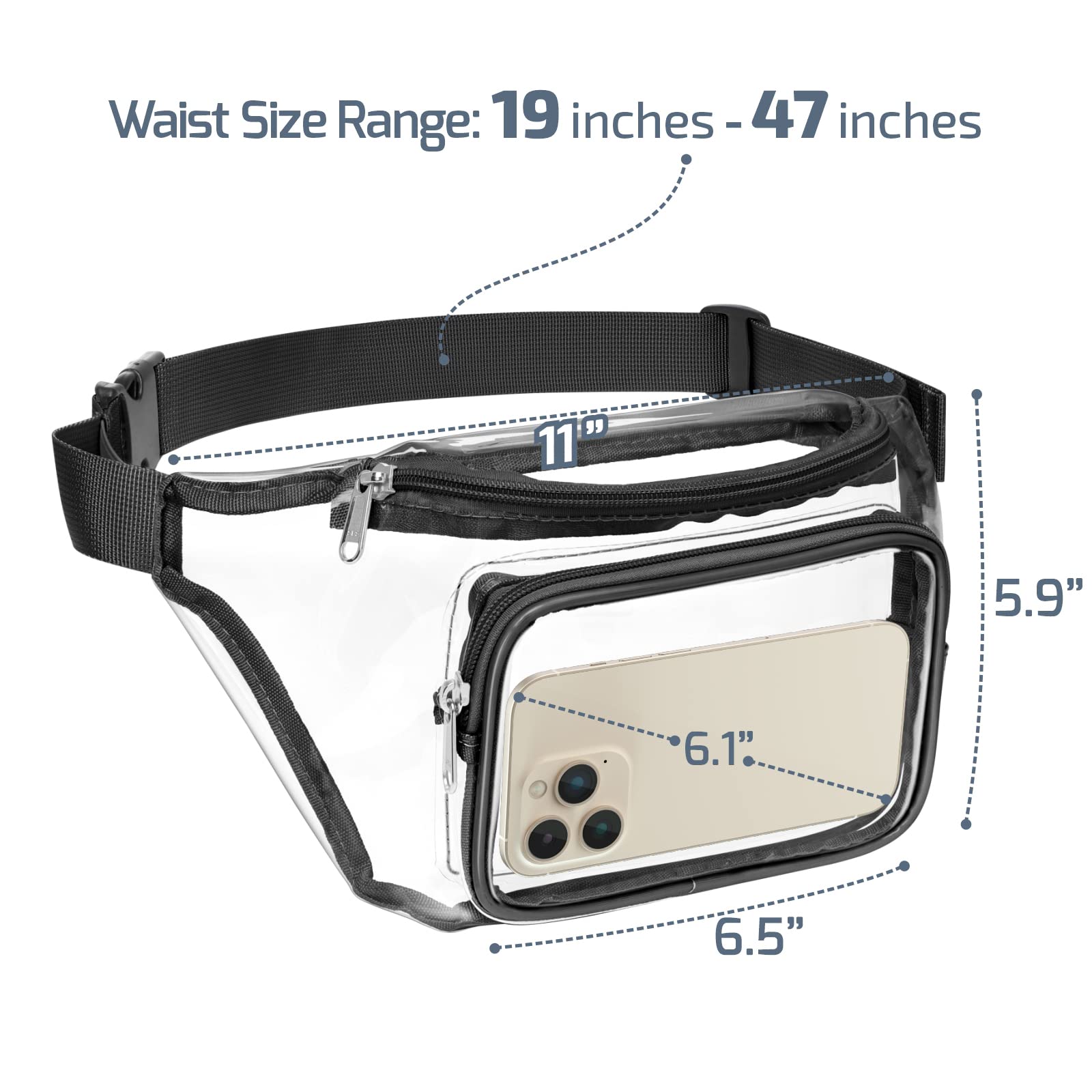 Veckle 2 Pack Clear Fanny Pack - Adjustable Waist Bag for Women & Men | Stadium Approved Transparent Belt Bag | Perfect for Sports Events, Travel, Beach & Concerts | Black + White | Hands-Free Convenience for Running, Shopping & Outdoor Activities