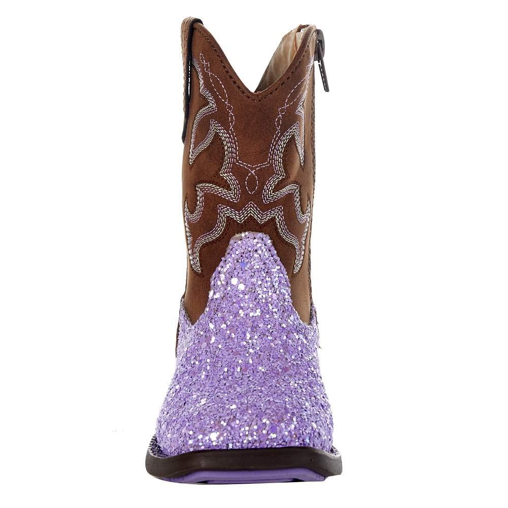 ROPER NRS Exclusive Toddler Cowgirl Boots - Purple Glitter Western Boots for Girls, Comfortable & Stylish Kids Booties for Playdates, Parties & Western-Themed Events