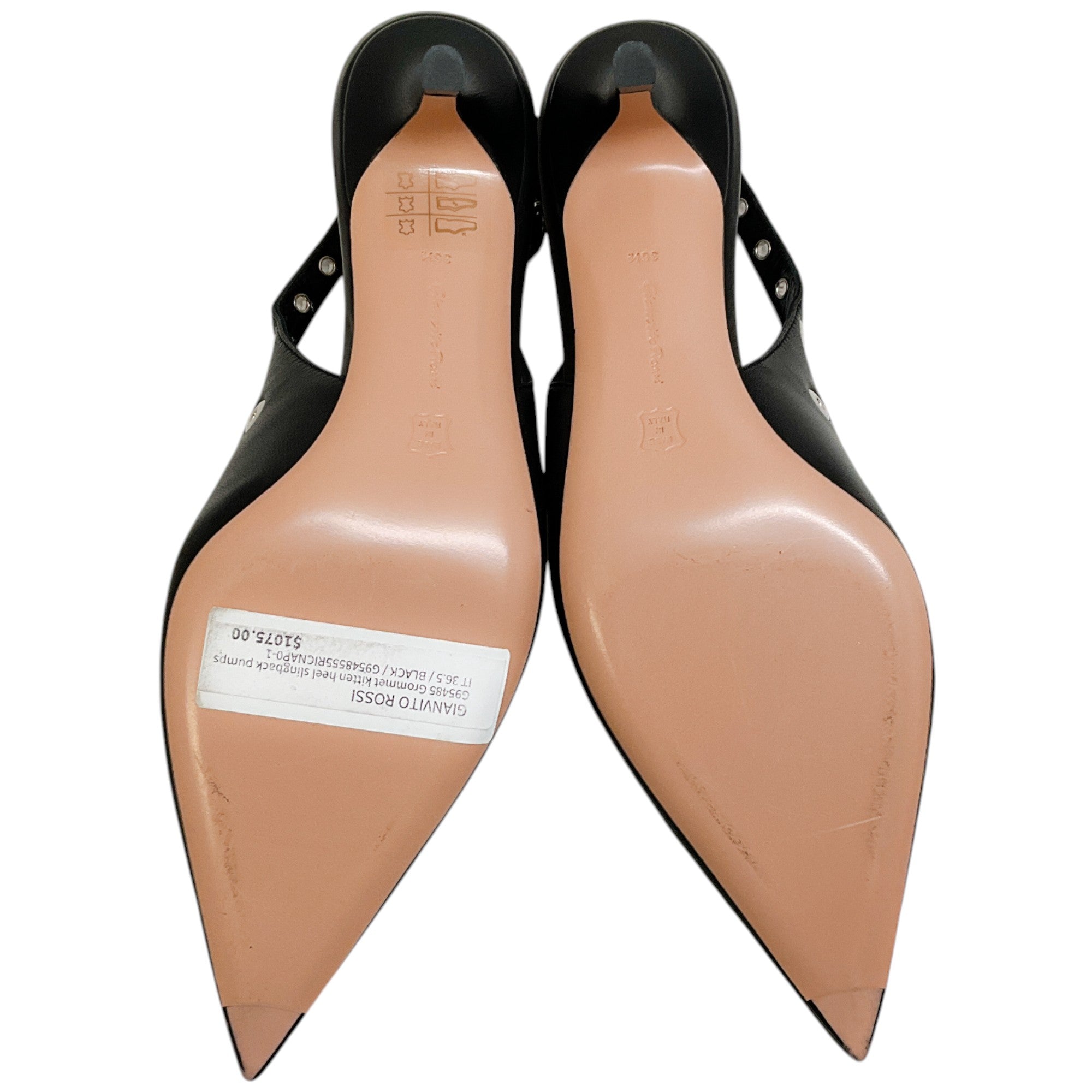 Gianvito Rossi Women's Black Leather Kitten Heel Pump Shoes with Grommet Details - Elegant Pointed Toe Dress Pumps for Work, Party & Evening Wear