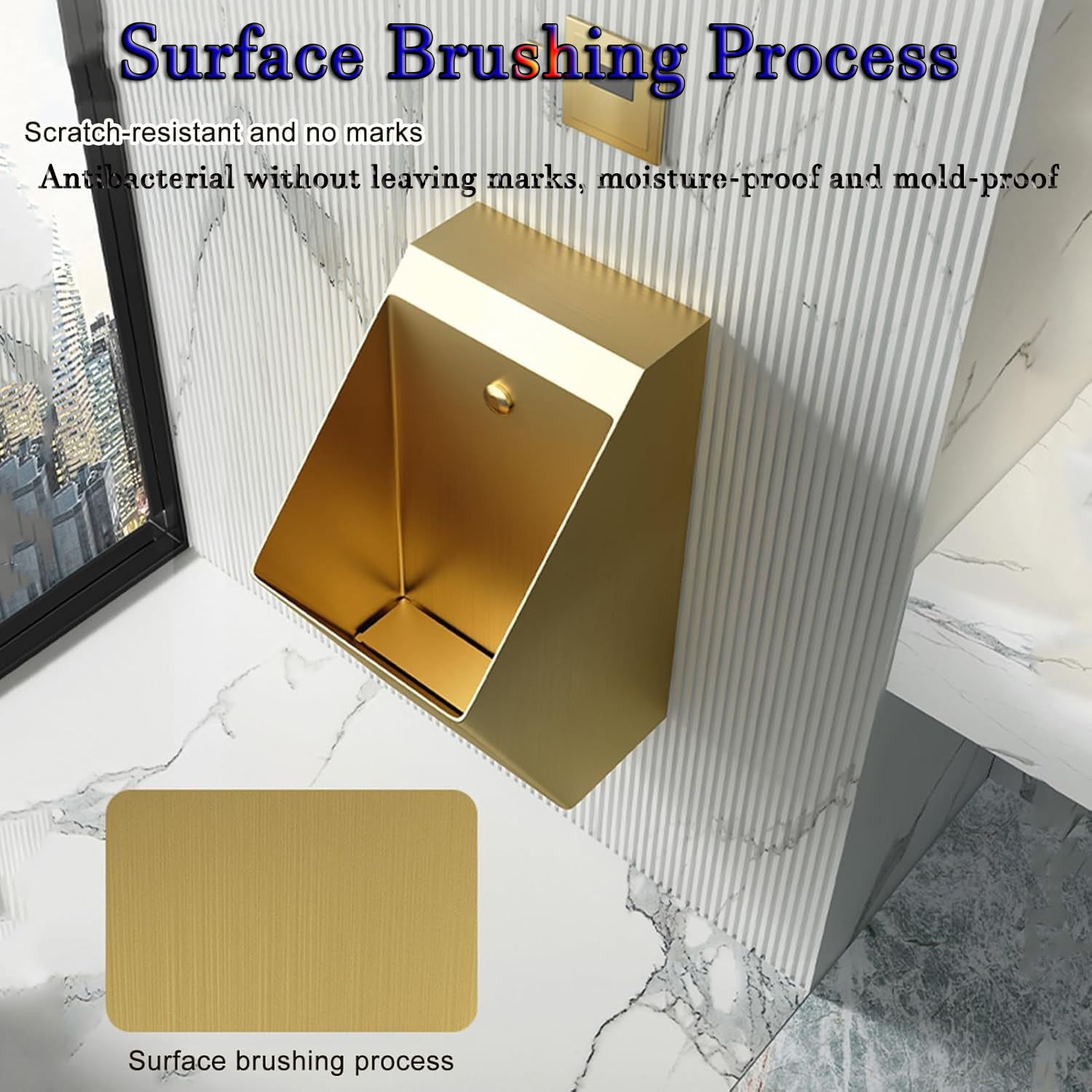 Stainless Steel Wall-Mounted Urinal - Automatic Sensor Flush Toilet for Men (Black/Gold) | 304 Stainless Steel Intelligent Induction Urinal | Ideal for Commercial Restrooms, Public Washrooms & Modern Home Bathrooms