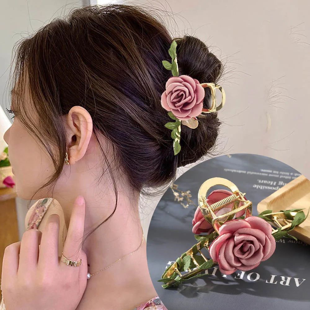 Haimeikang Large Flower Hair Clips for Women - Thick Hair Barrettes, Crab Claw Hairpins, Summer Fashion Hair Accessories for Weddings, Parties, and Everyday Wear