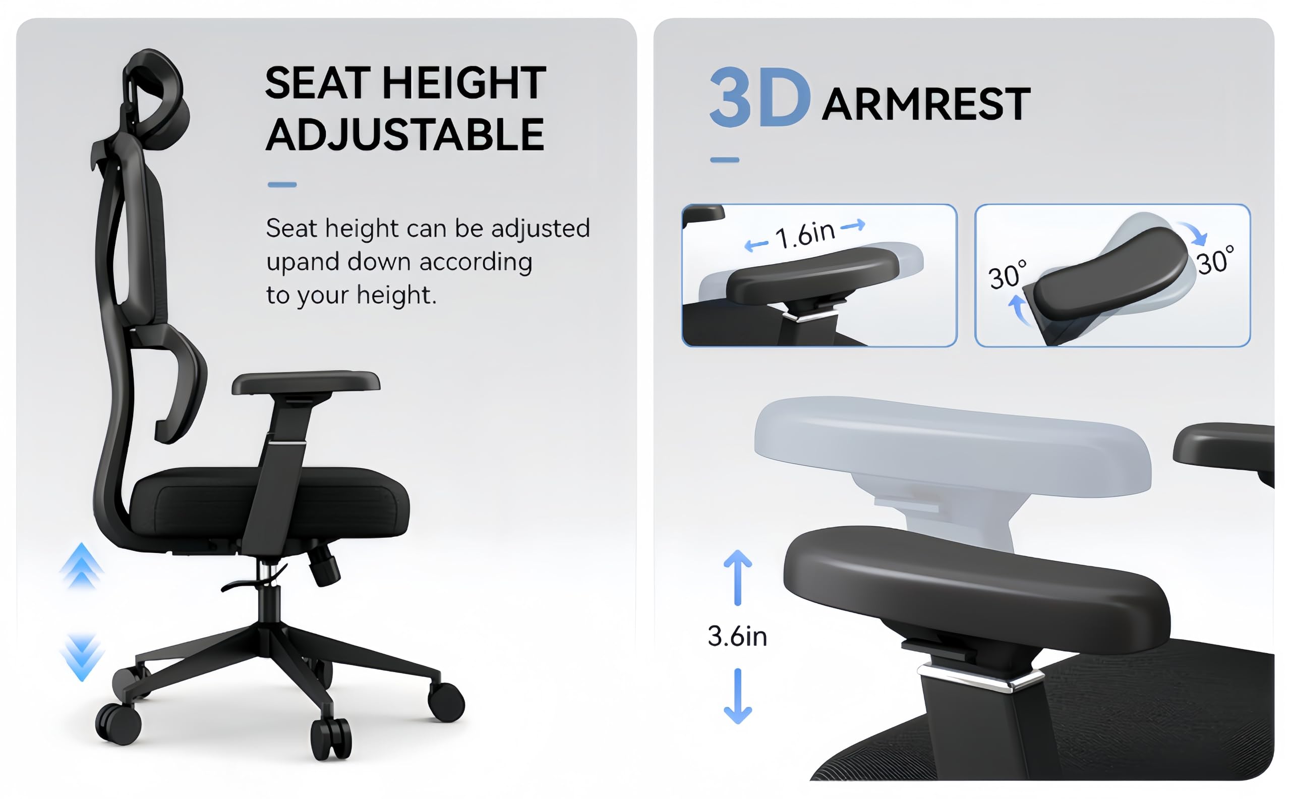 Ergonomic Office Chair - Adjustable Black Mesh Computer Desk Chair for Home Office, Gaming & Business Meetings - Comfortable & Supportive for Long Hours of Work or Study