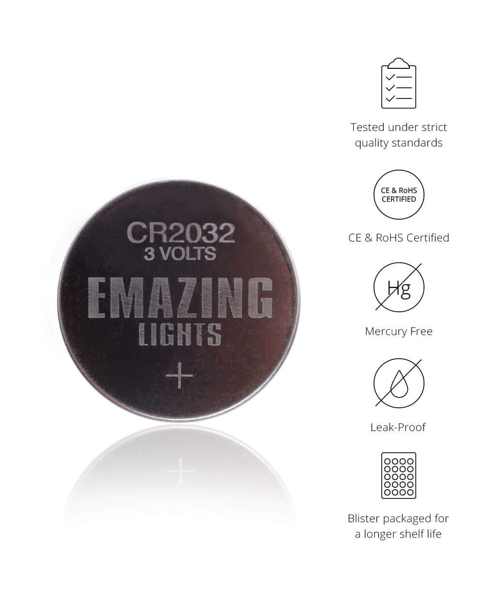EmazingLights CR2032 3V Lithium Coin Cell Batteries - 20 Pack Button Batteries for Watches, Calculators, Key Fobs & Medical Devices