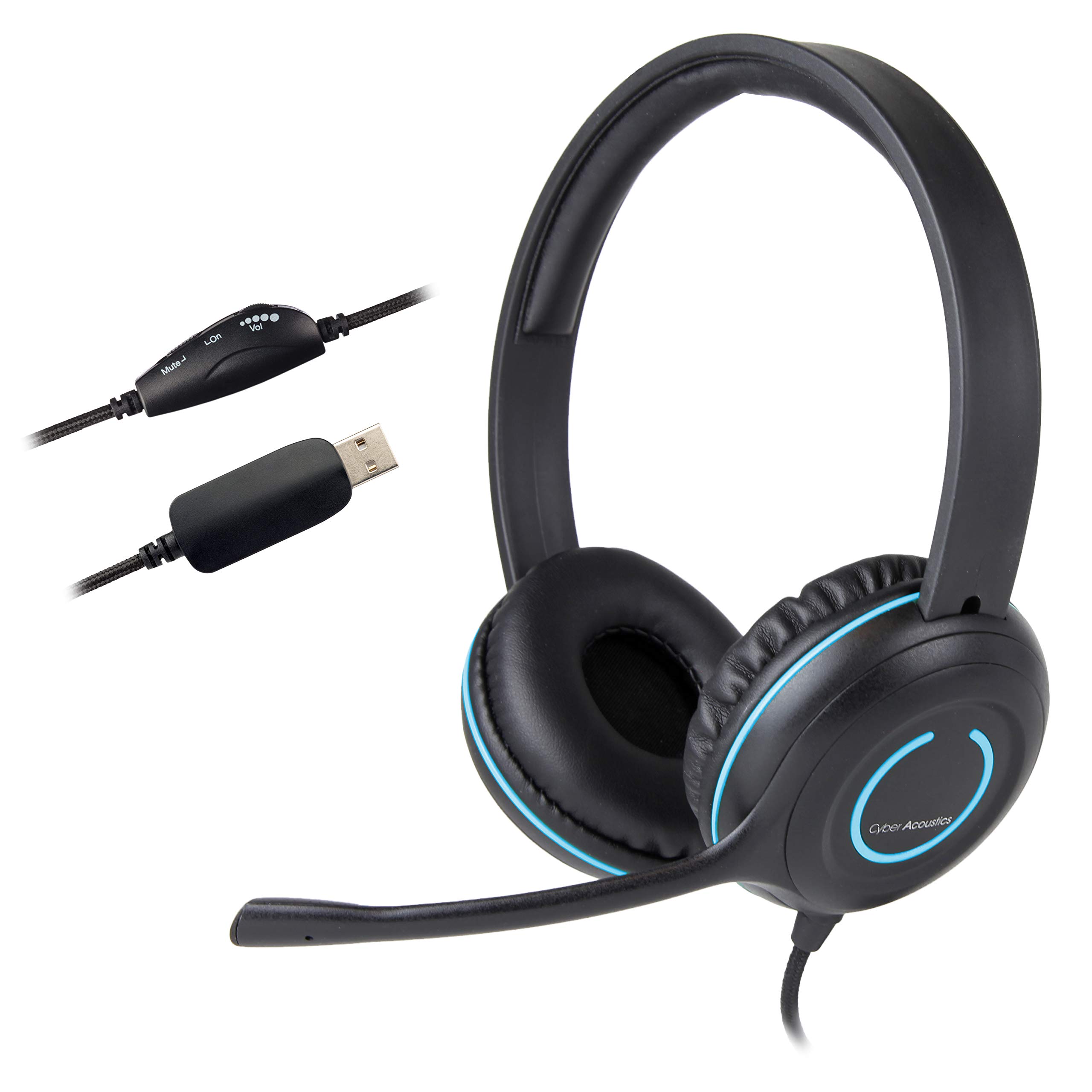 Cyber Acoustics USB Stereo Headset with Noise Cancelling Microphone - 5 Pack for PC, Laptop, Online Classes, Call Centers & Home Office (AC-5008-5) - Perfect for Remote Learning, Virtual Meetings & Customer Support Teams