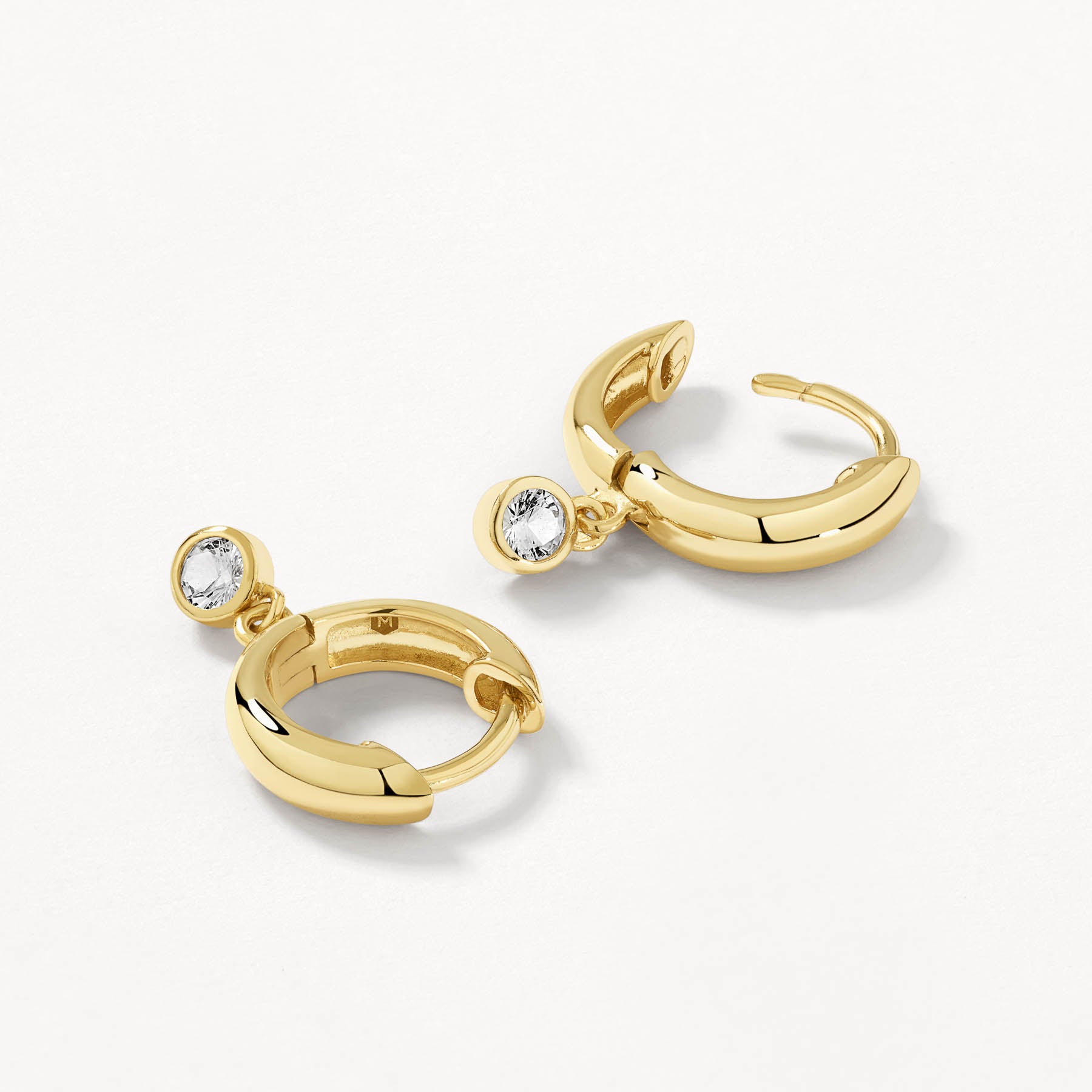 14K Gold White Topaz Round Drop Huggie Earrings for Women - Perfect for Weddings, Parties & Everyday Elegance