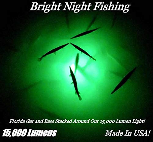 Underwater Fishing Lights - 300 Green LED Crappie Light with 15,000 Lumens | Fish Attractor & Boat Lights | 25ft Cord with Battery Clamps | Submersible Dock Light 12V DC for Night Fishing in Lakes, Ponds & Rivers