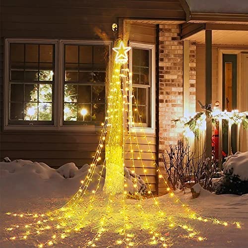 MESHUBA 317 LED Waterfall Christmas Tree Lights - Outdoor & Indoor String Lights for Patio, Yard, Garden, Party, Holiday Decor - Warm White Fairy Lights for Home Décor, Wedding, Christmas Tree & Landscape Lighting